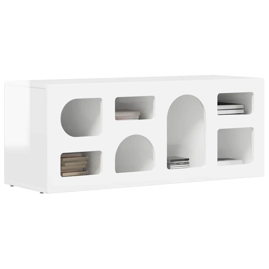 Meuble TV Blanc brillant 100 x 35 x 40 cm Bois d'ingénierie - XIOS
