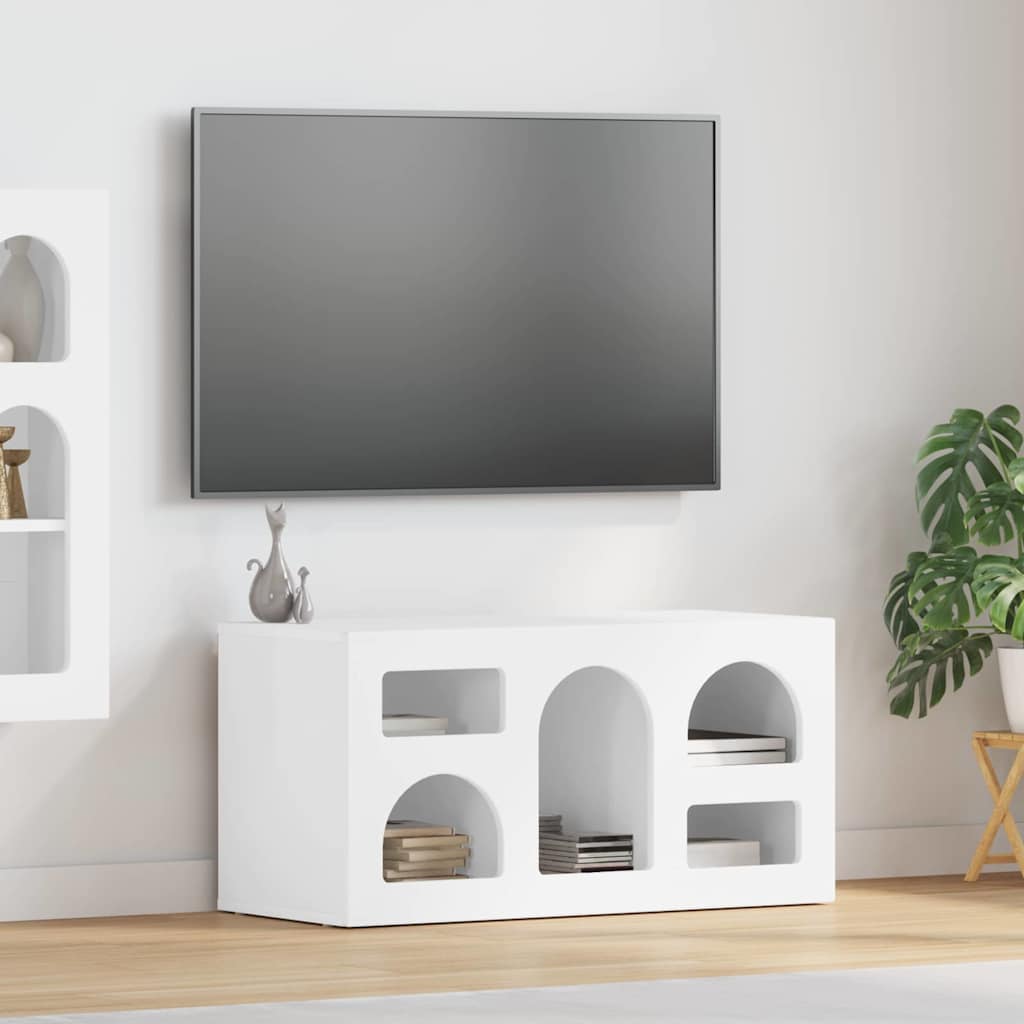 Meuble TV Blanc brillant 80 x 35 x 40 cm Bois d'ingénierie - XIOS