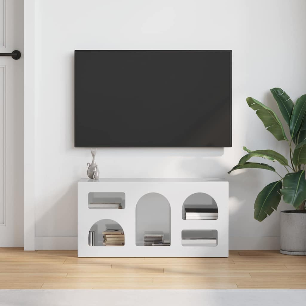Meuble TV Blanc brillant 80 x 35 x 40 cm Bois d'ingénierie - XIOS