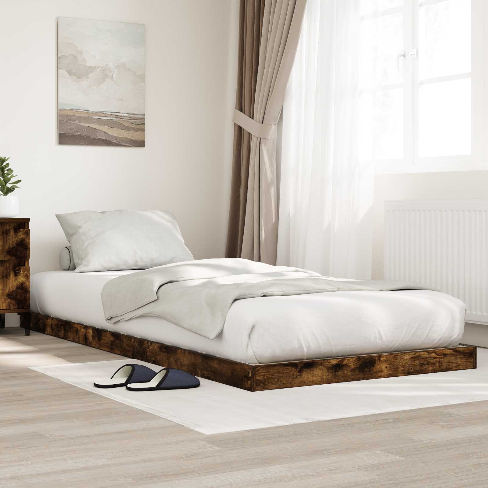 Cadre de lit surélevé Chêne fumé 80 x 200 cm Bois d'ingénierie - XIOS
