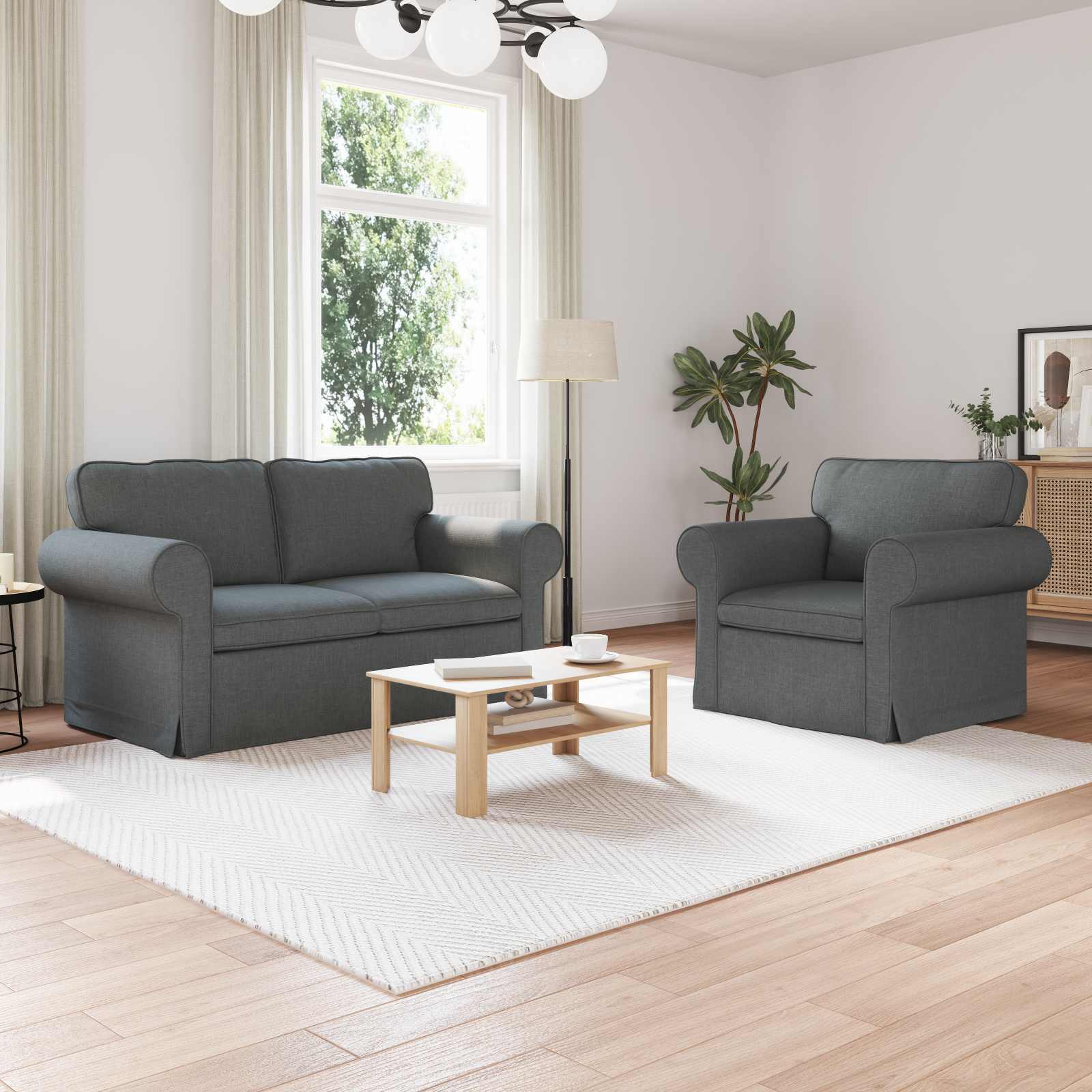 Ensemble de Canapés 2 pc Gris foncé tissu