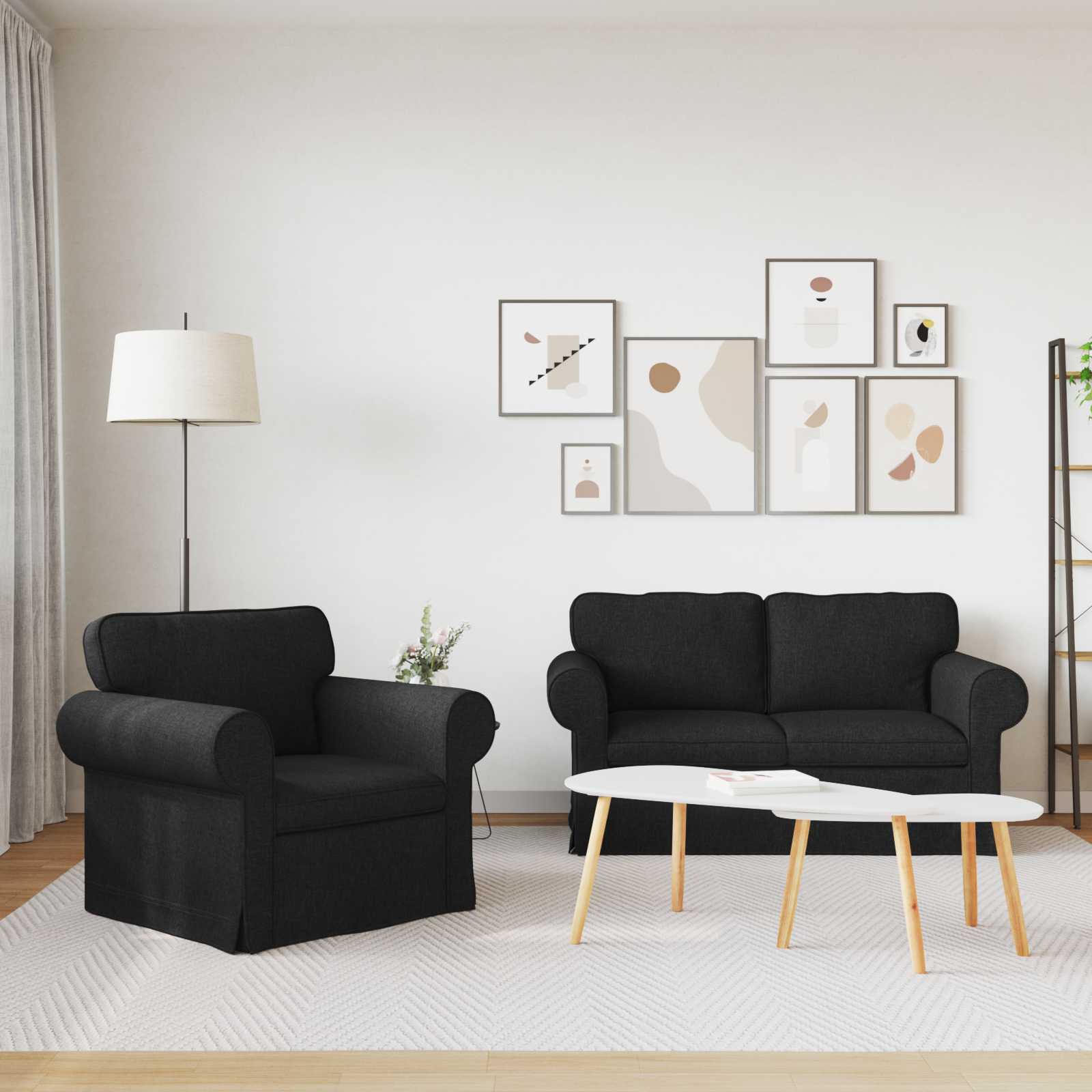 Ensemble de Canapés 2 pc Noir tissu
