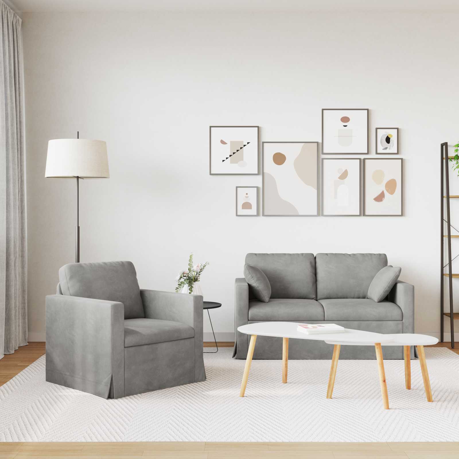 Ensemble de Canapés 2 pcs Gris clair 138 x 78 x 80 cm Velours - XIOS