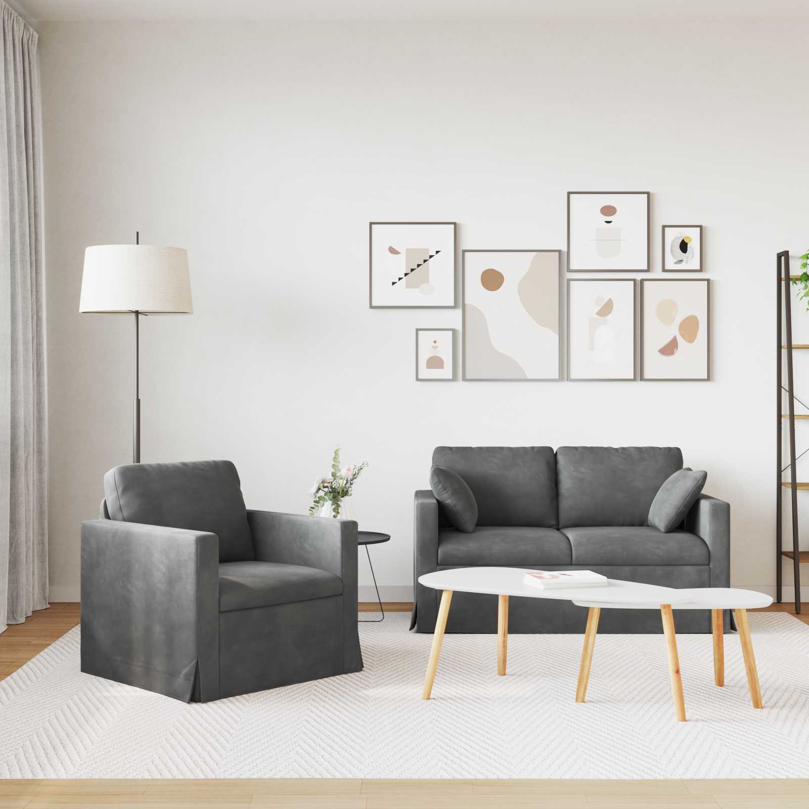 Ensemble de Canapés 2 pcs Gris foncé 138 x 78 x 80 cm Velours - XIOS