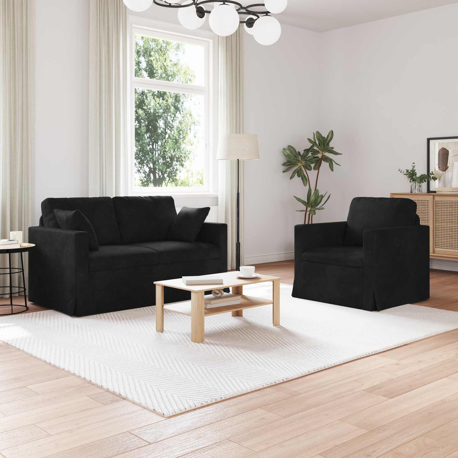 Ensemble de Canapés 2 pcs Noir 138 x 78 x 80 cm Velours - XIOS