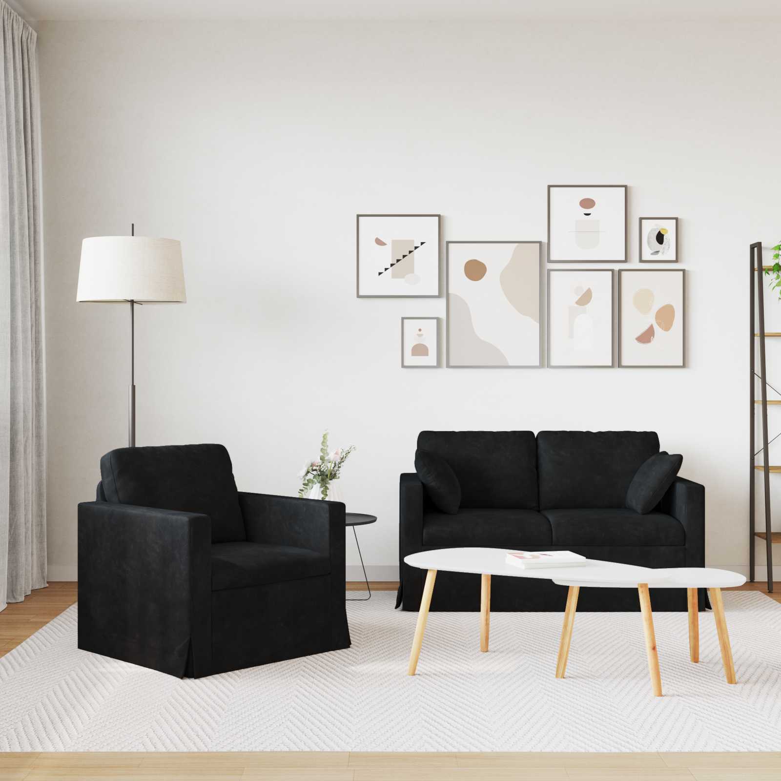 Ensemble de Canapés 2 pcs Noir 138 x 78 x 80 cm Velours - XIOS