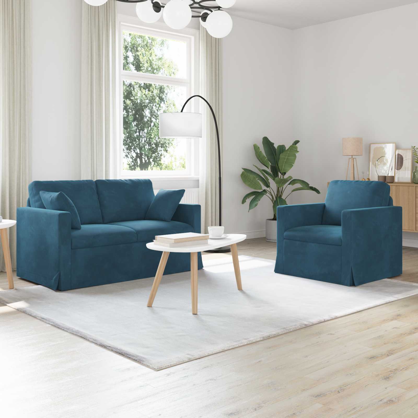 Ensemble de Canapés 2 pcs Bleu 138 x 78 x 80 cm Velours - XIOS