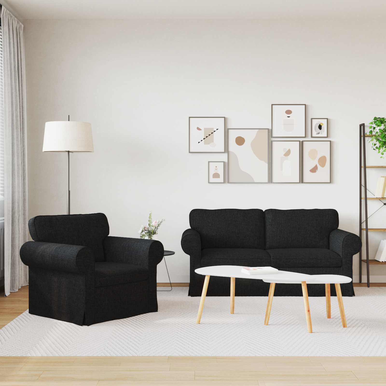 Ensemble de Canapés 2 pc Noir tissu