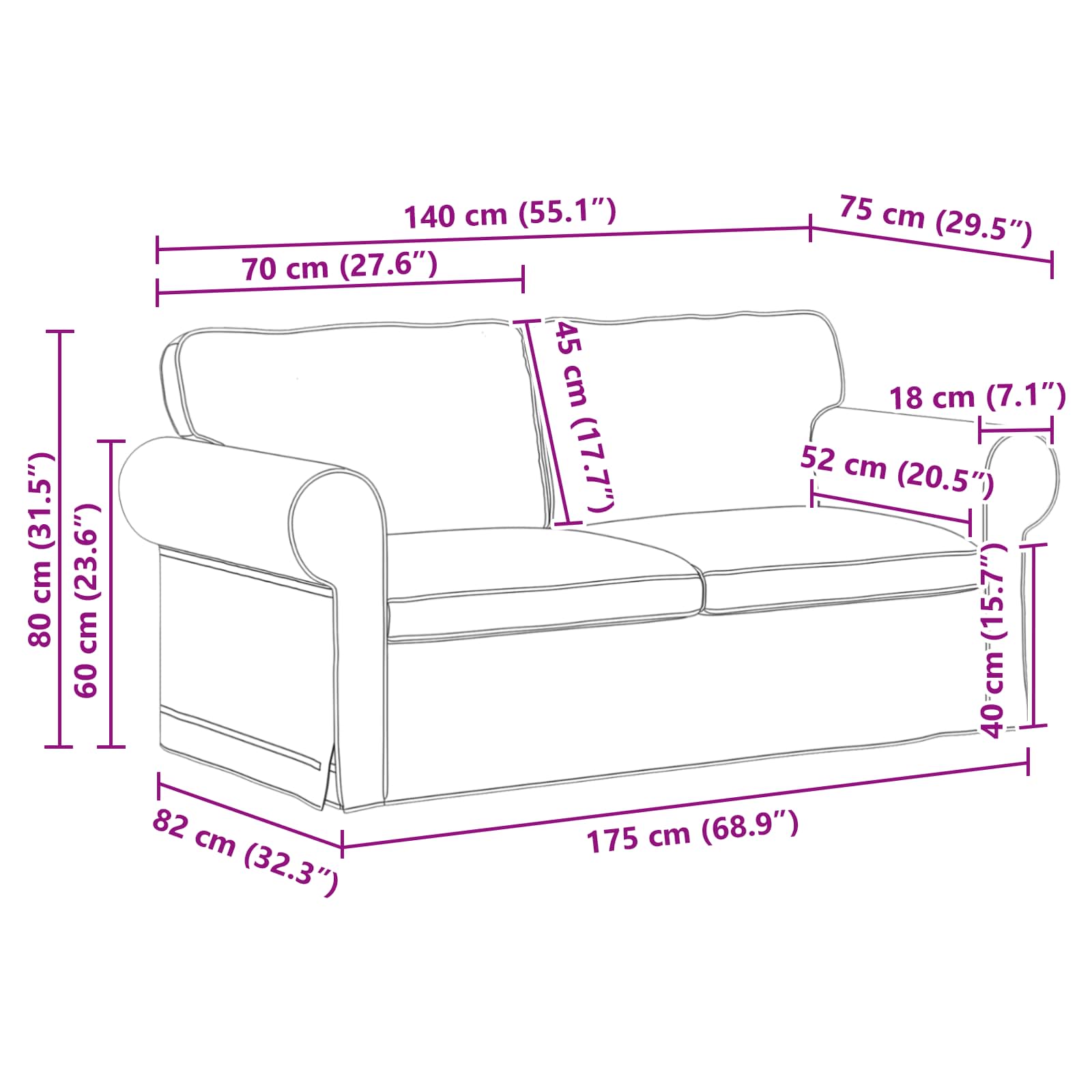 Canapé 140cm 2 pcs Taupe Métал - XIOS