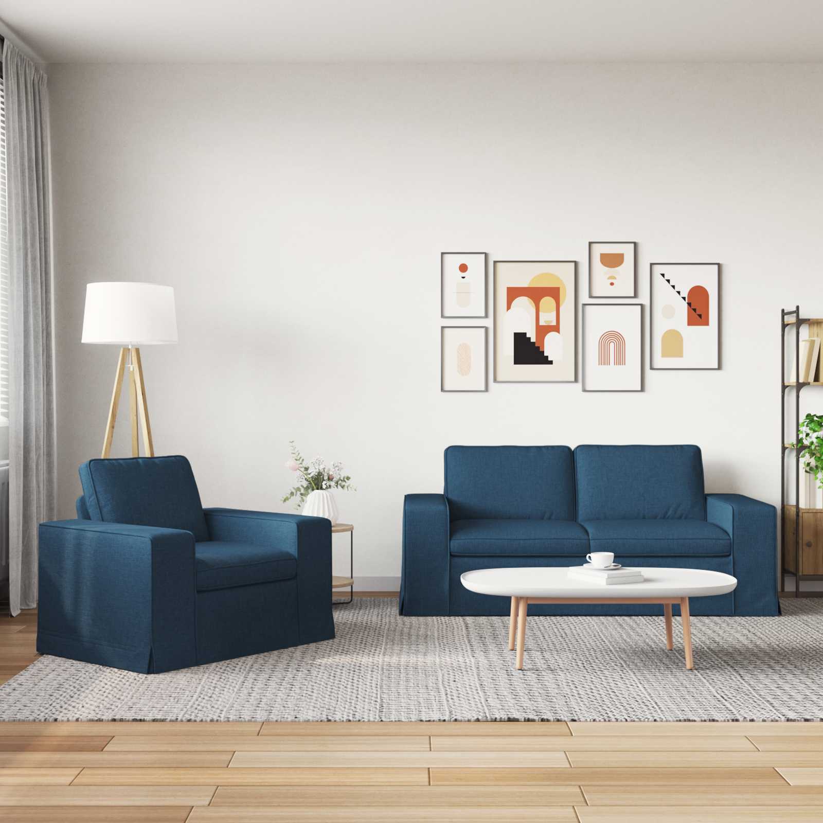 Ensemble de Canapés 2 pc Bleu tissu