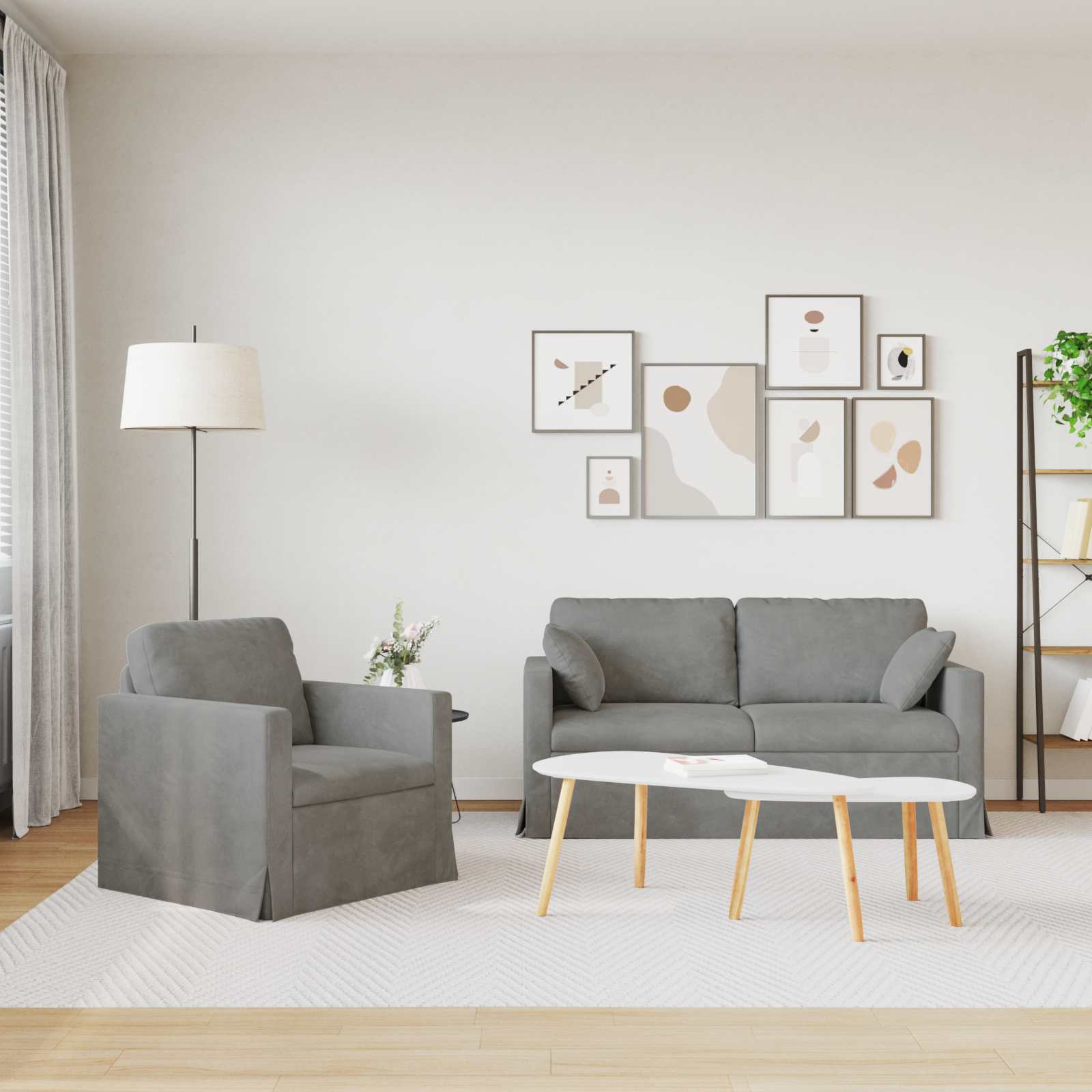 Ensemble de Canapés 2 pcs Gris clair 158 x 78 x 80 cm Velours - XIOS