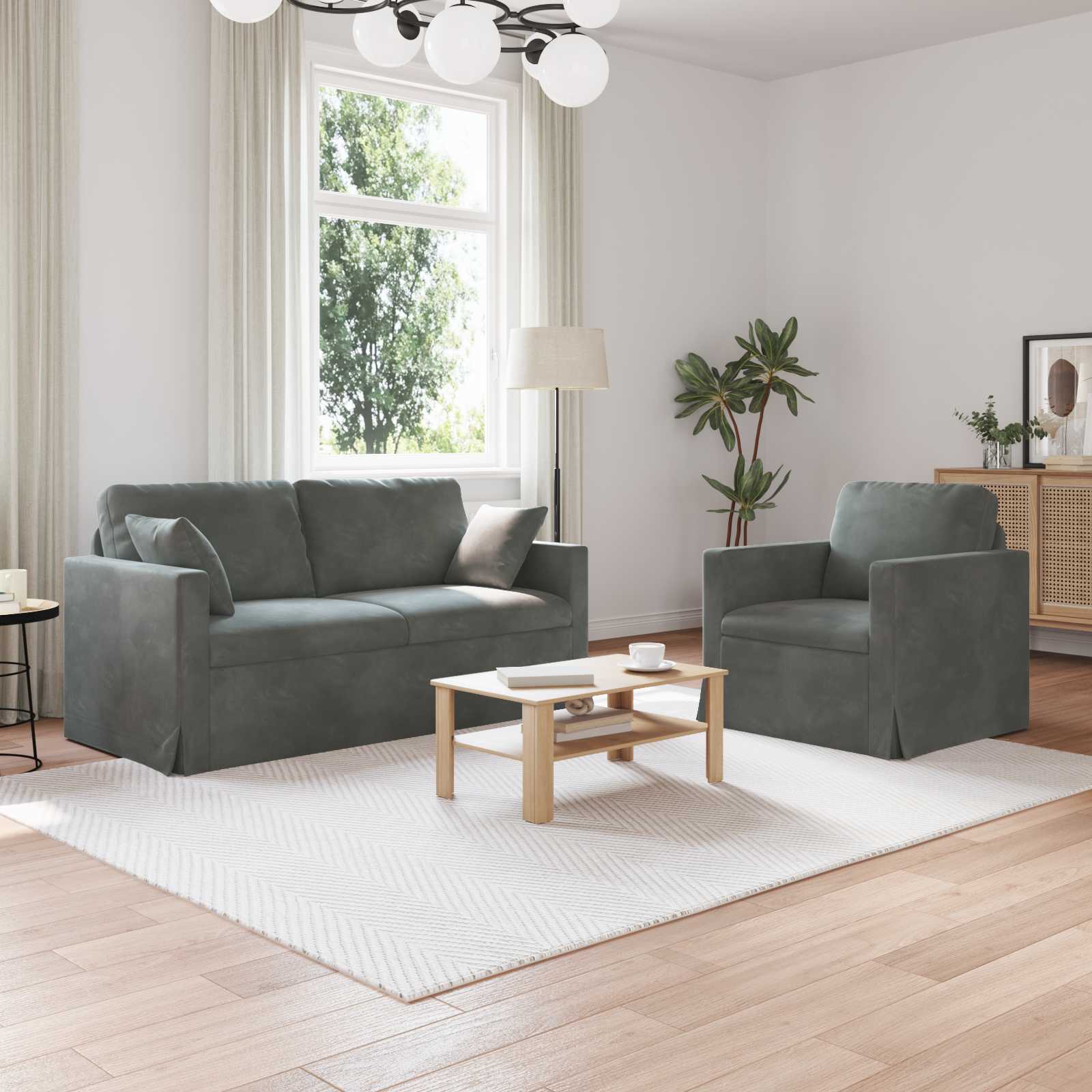 Ensemble de Canapés 2 pcs Gris foncé 158 x 78 x 80 cm Velours - XIOS