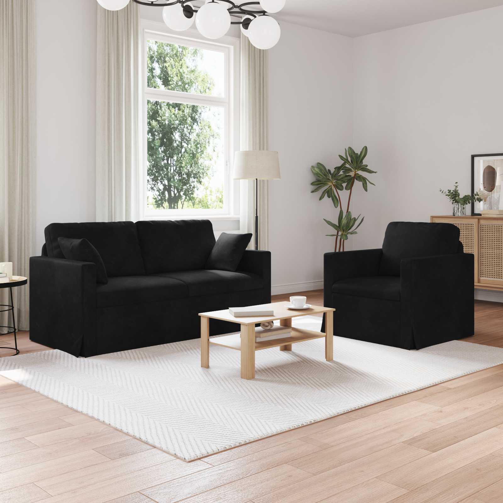 Ensemble de Canapés 2 pcs Noir 158 x 78 x 80 cm Velours - XIOS