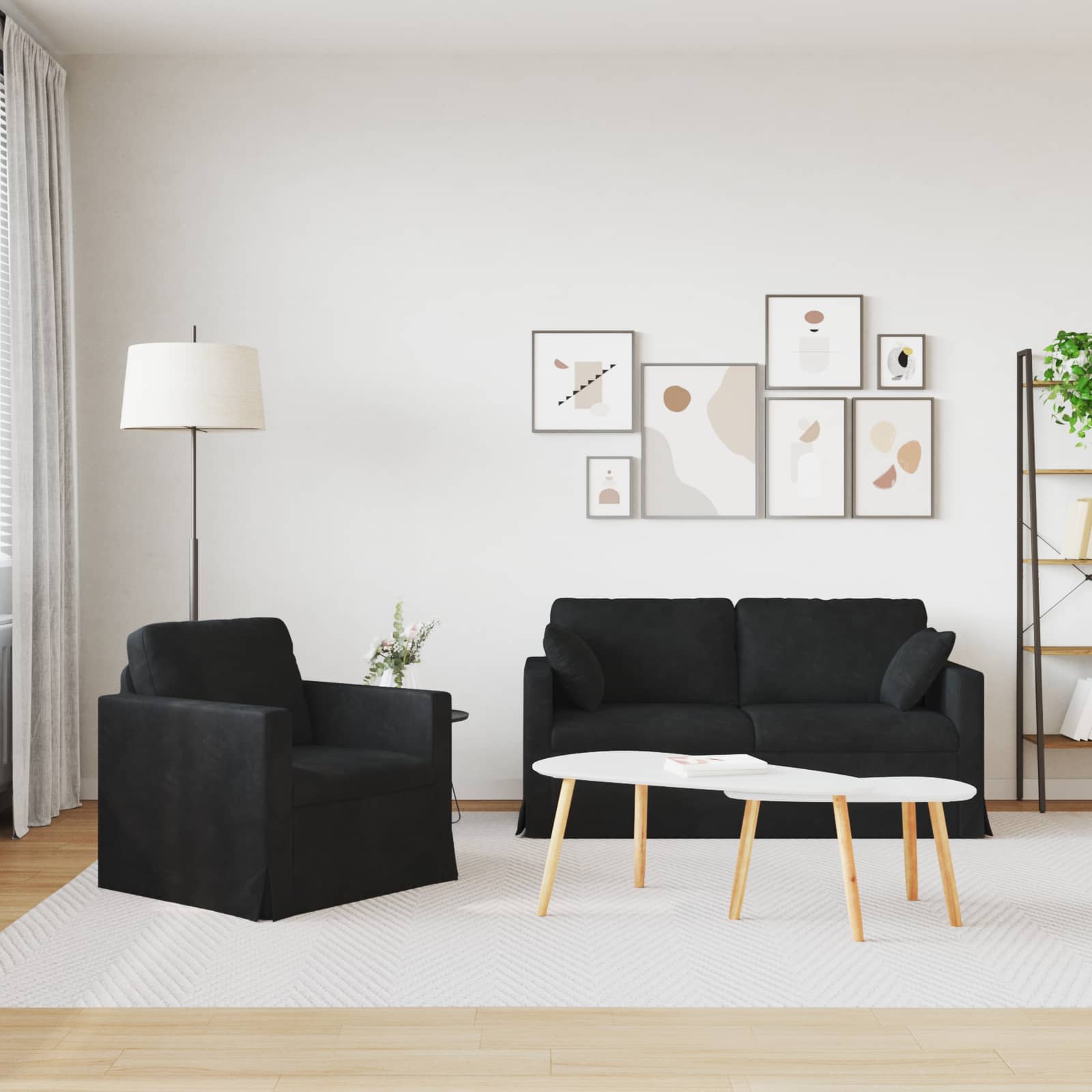 Ensemble de Canapés 2 pcs Noir 158 x 78 x 80 cm Velours - XIOS