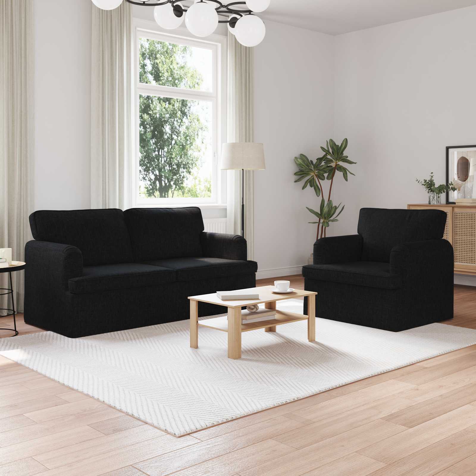 Ensemble de Canapés 2 pc Noir tissu