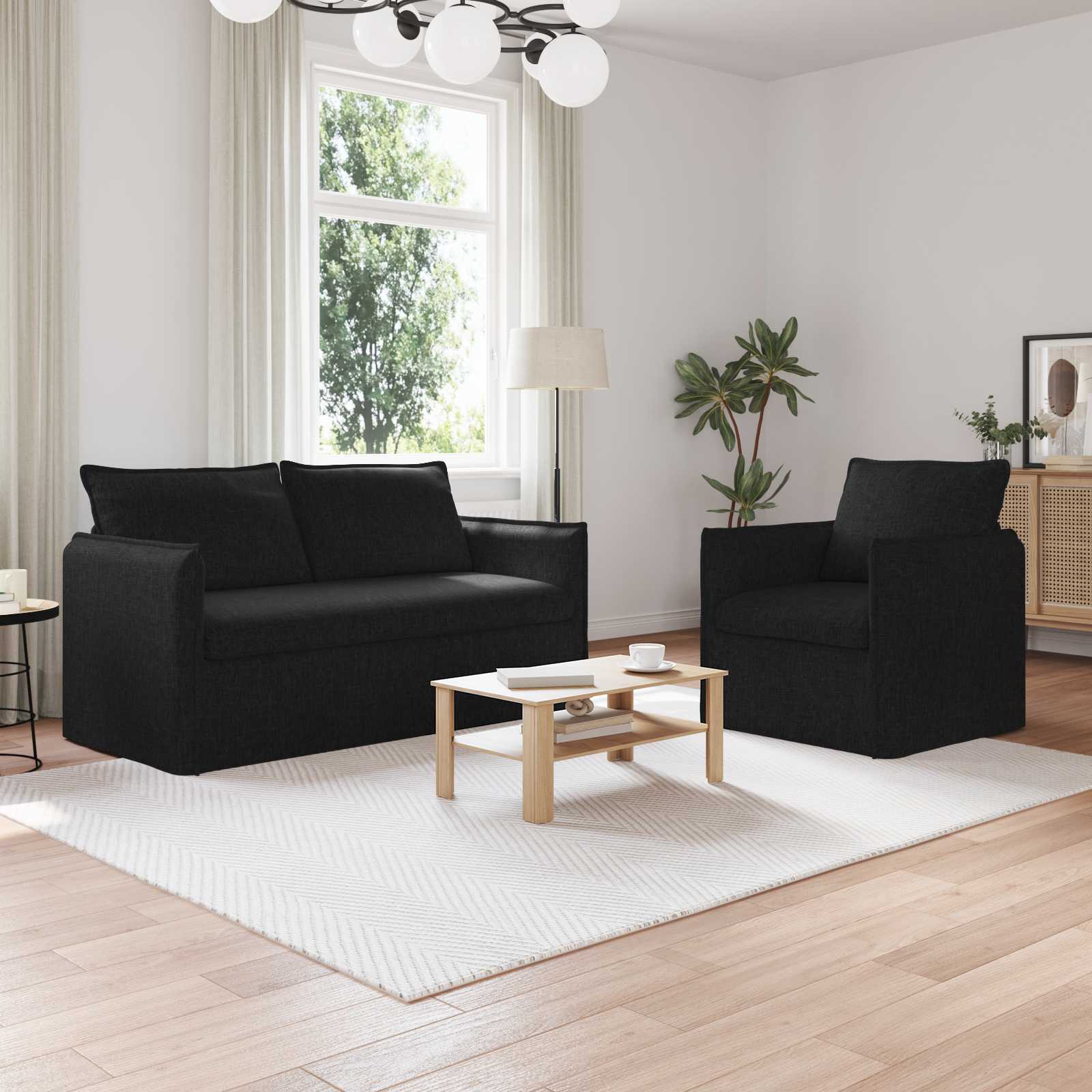 Ensemble de Canapés 2 pc Noir Tissu