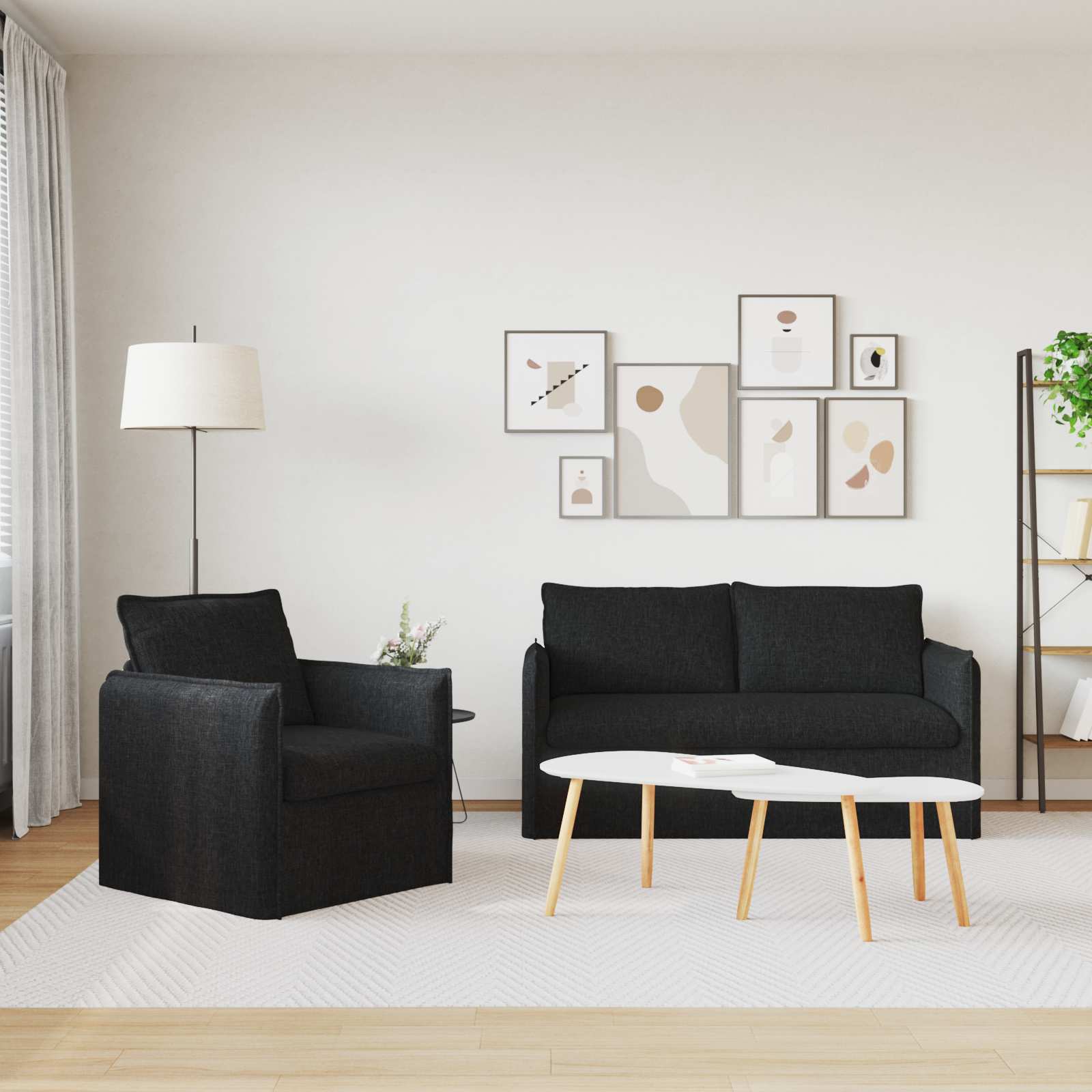 Ensemble de Canapés 2 pc Noir Tissu