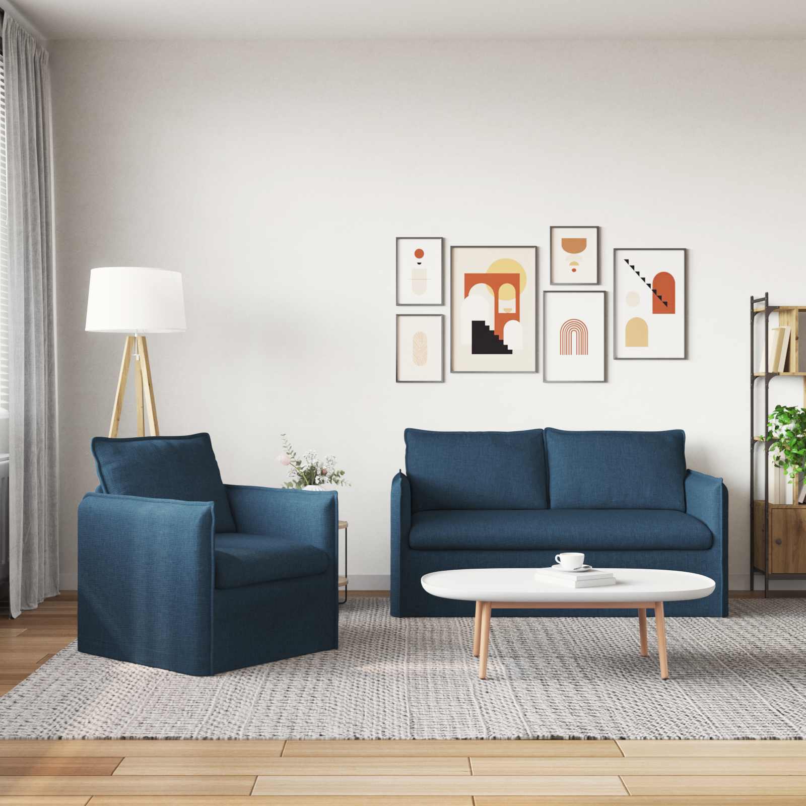Ensemble de Canapés 2 pc Bleu Tissu