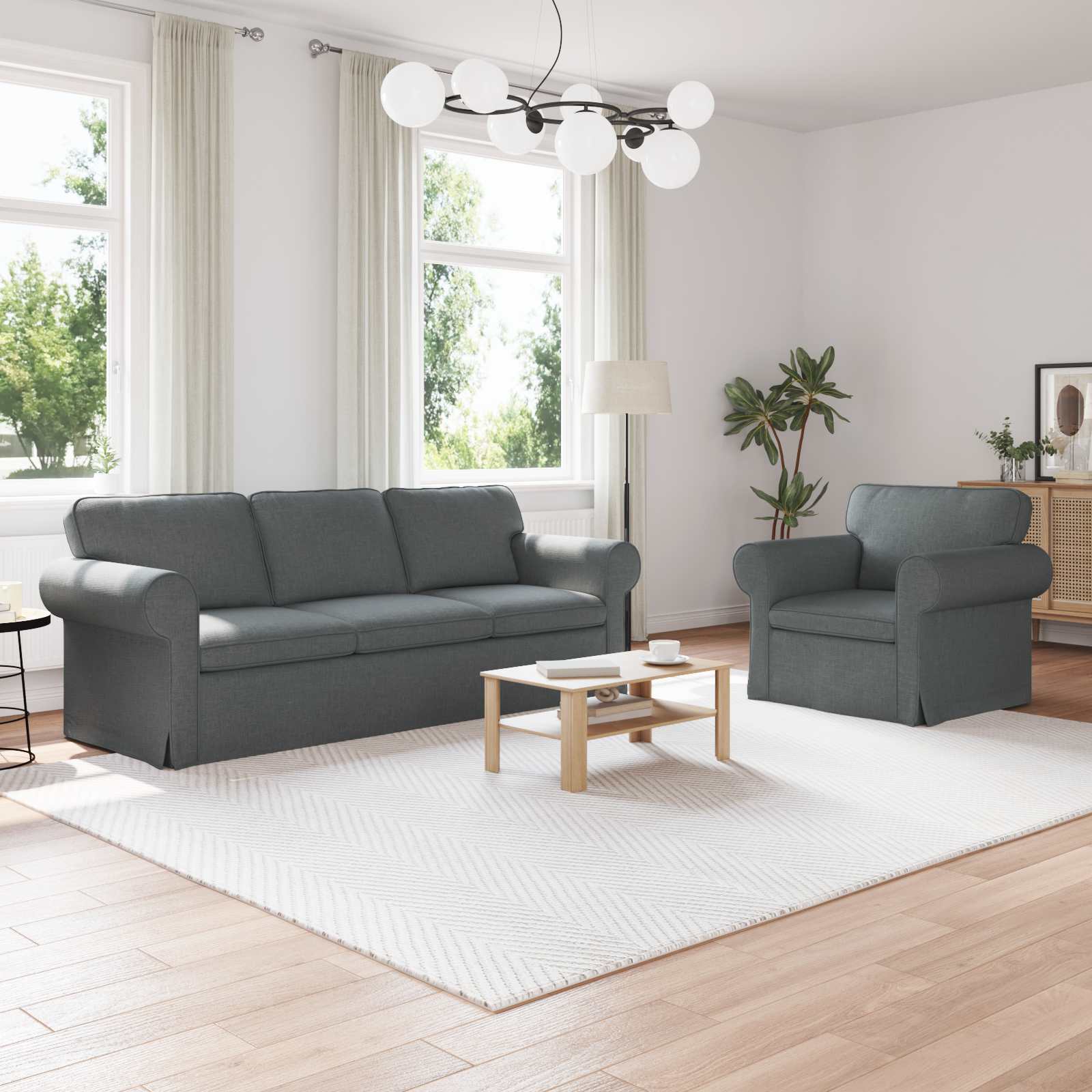 Ensemble de Canapés 2 pc Gris foncé tissu