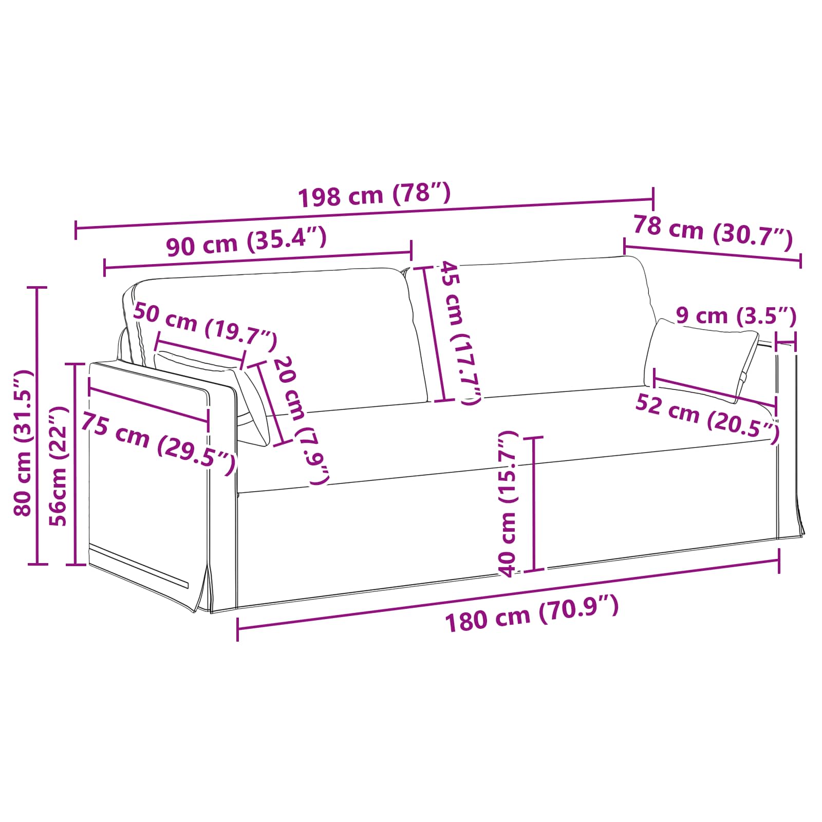 Ensemble de Canapés 2 pcs Noir 198 x 78 x 80 cm tissu - XIOS