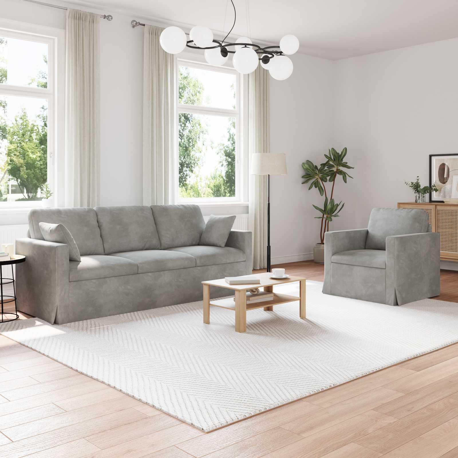Ensemble de Canapés 2 pcs Gris clair 198 x 78 x 80 cm Velours - XIOS