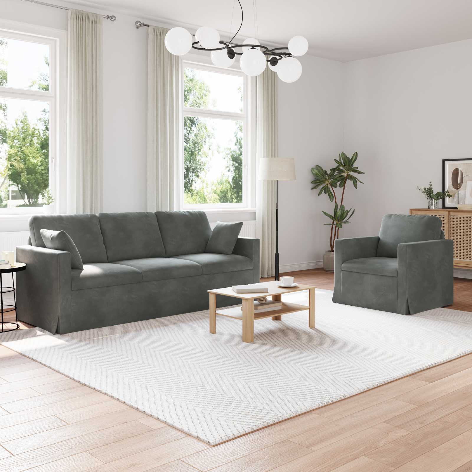 Ensemble de Canapés 2 pcs Gris foncé 198 x 78 x 80 cm Velours - XIOS