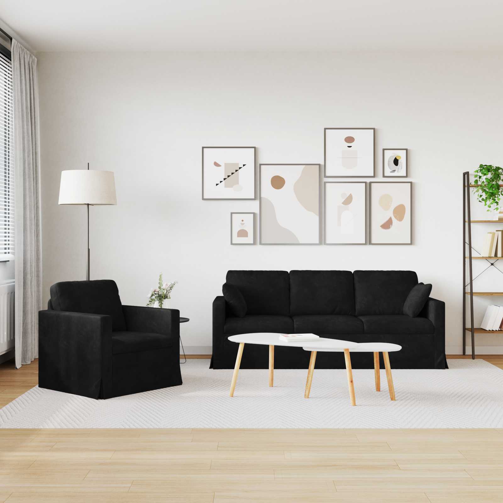Ensemble de Canapés 2 pcs Noir 198 x 78 x 80 cm Velours - XIOS