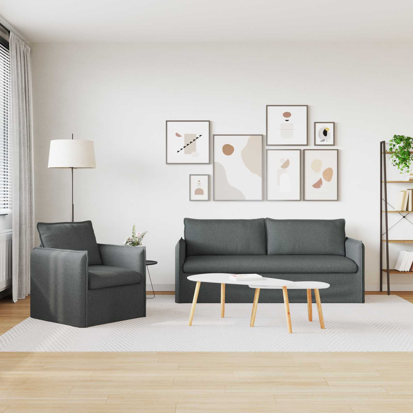 Ensemble de Canapés 2 pc Gris foncé Tissu