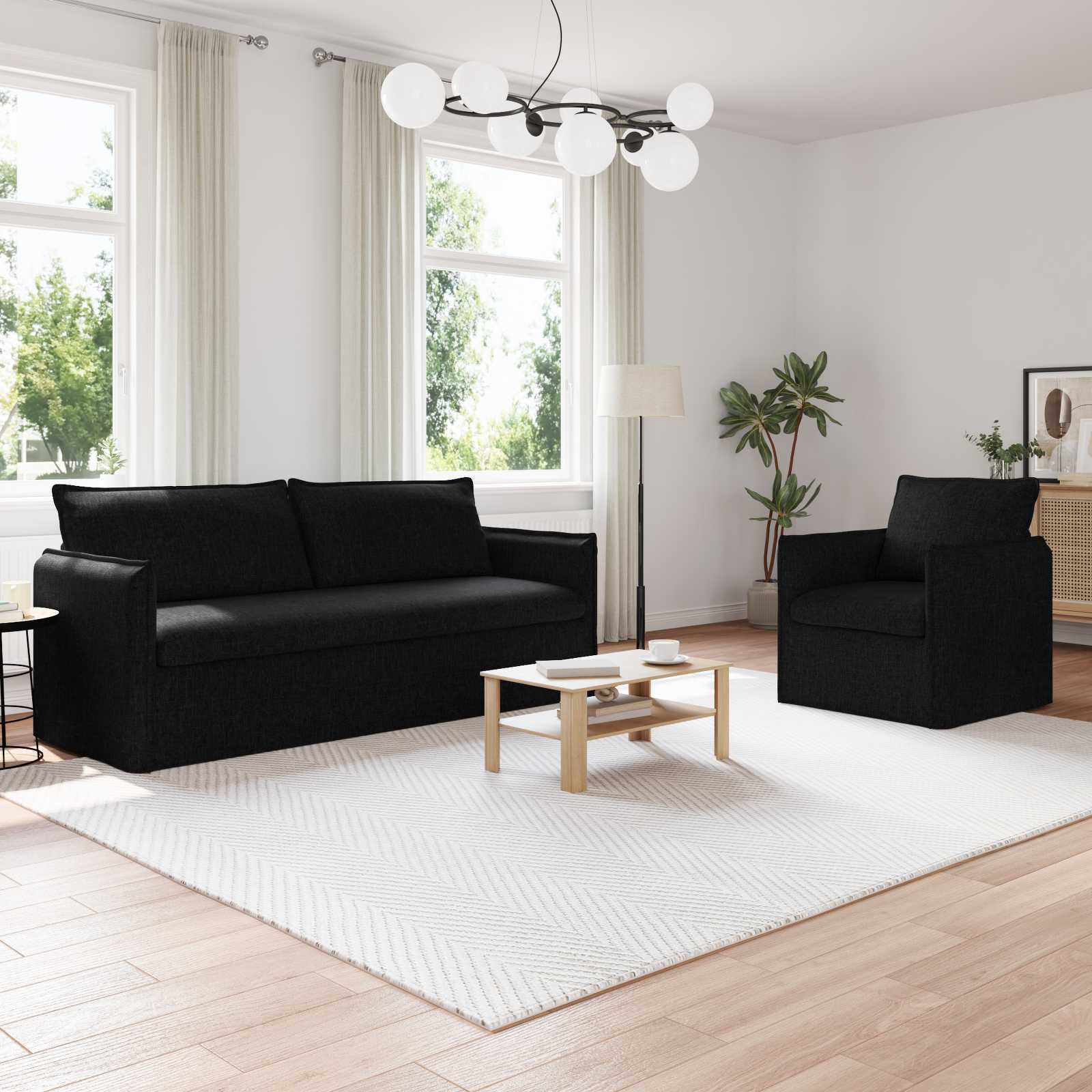 Canapé 180cm 2 pcs Noir Métал - XIOS