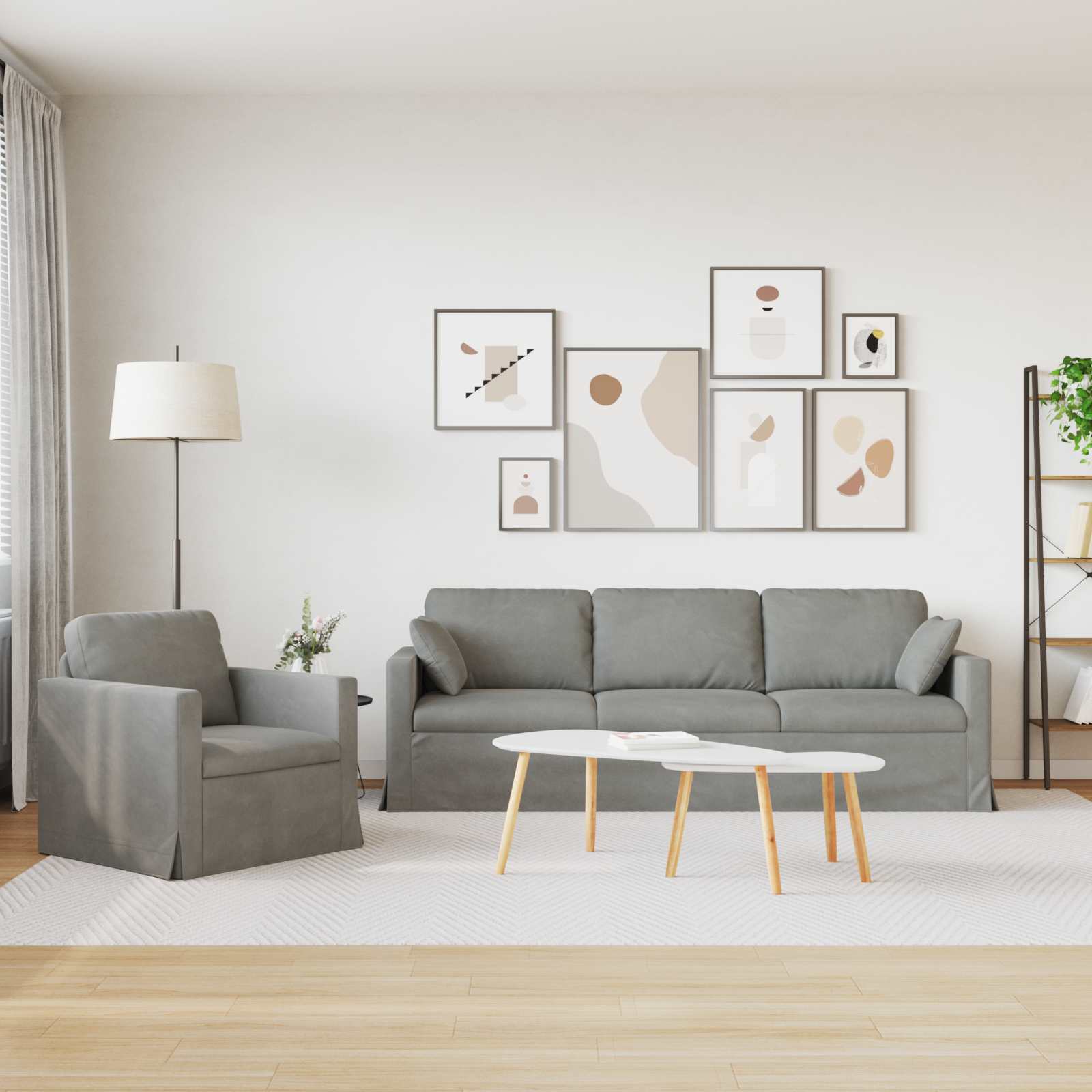 Ensemble de Canapés 2 pcs Gris clair 228 x 78 x 80 cm Velours - XIOS