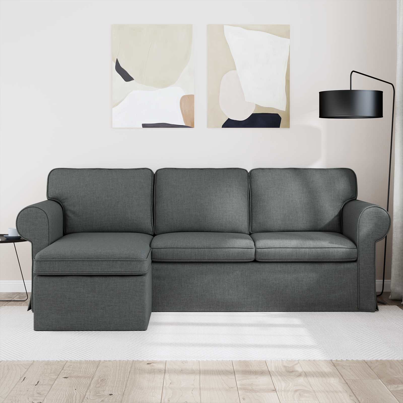 Canapé Gris foncé 215 x 138 x 80 cm tissu