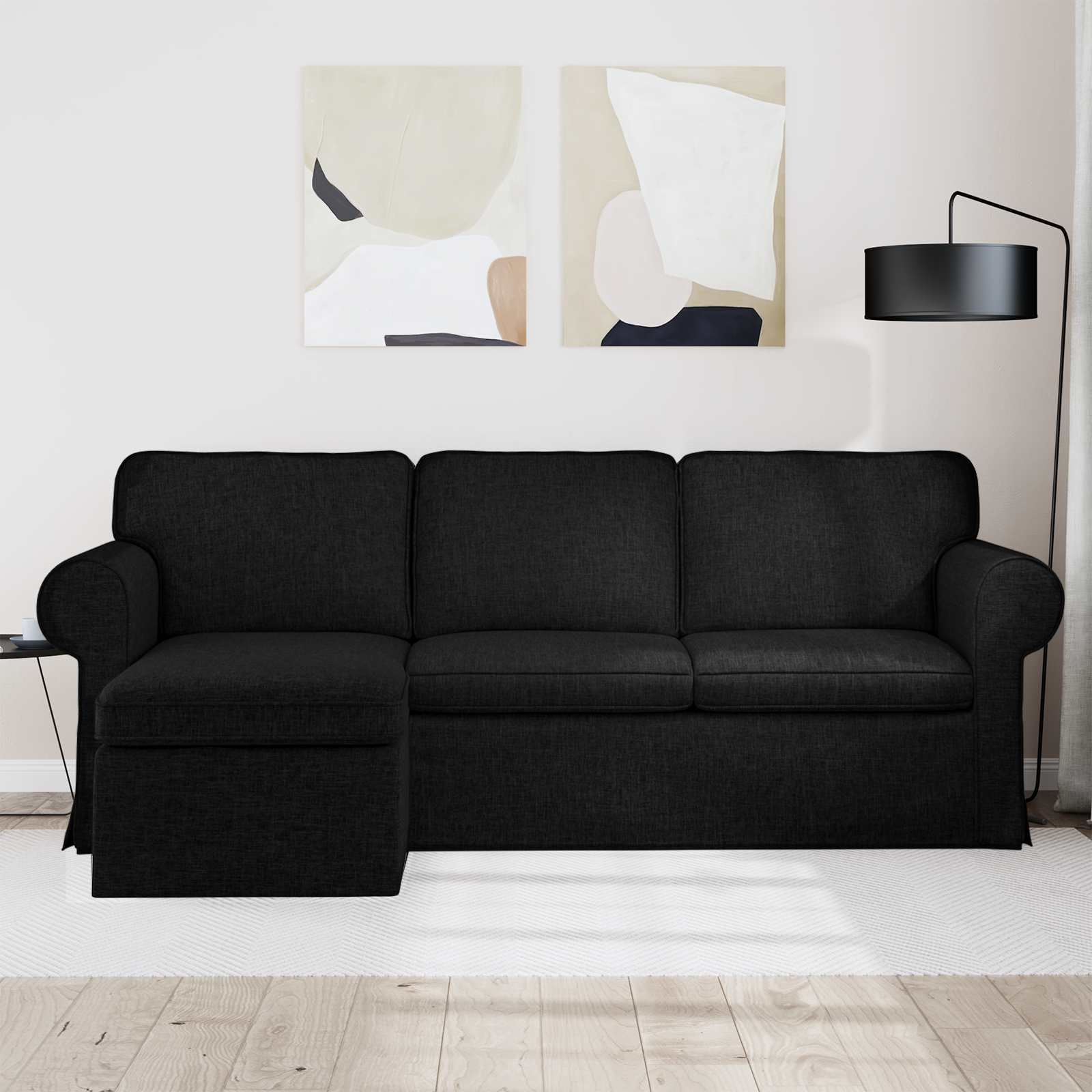 Canapé Noir 215 x 138 x 80 cm tissu