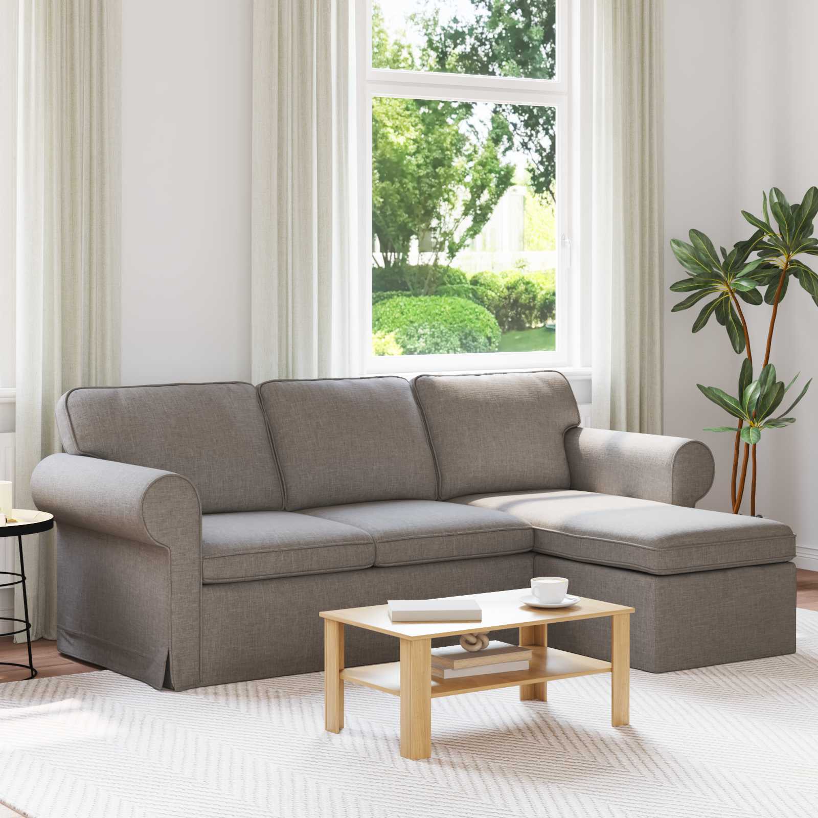 Canapé Taupe 215 x 138 x 80 cm tissu