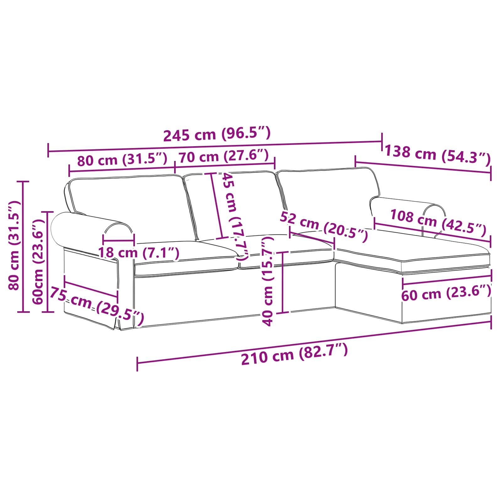 Canapé Taupe 245 x 138 x 80 cm tissu