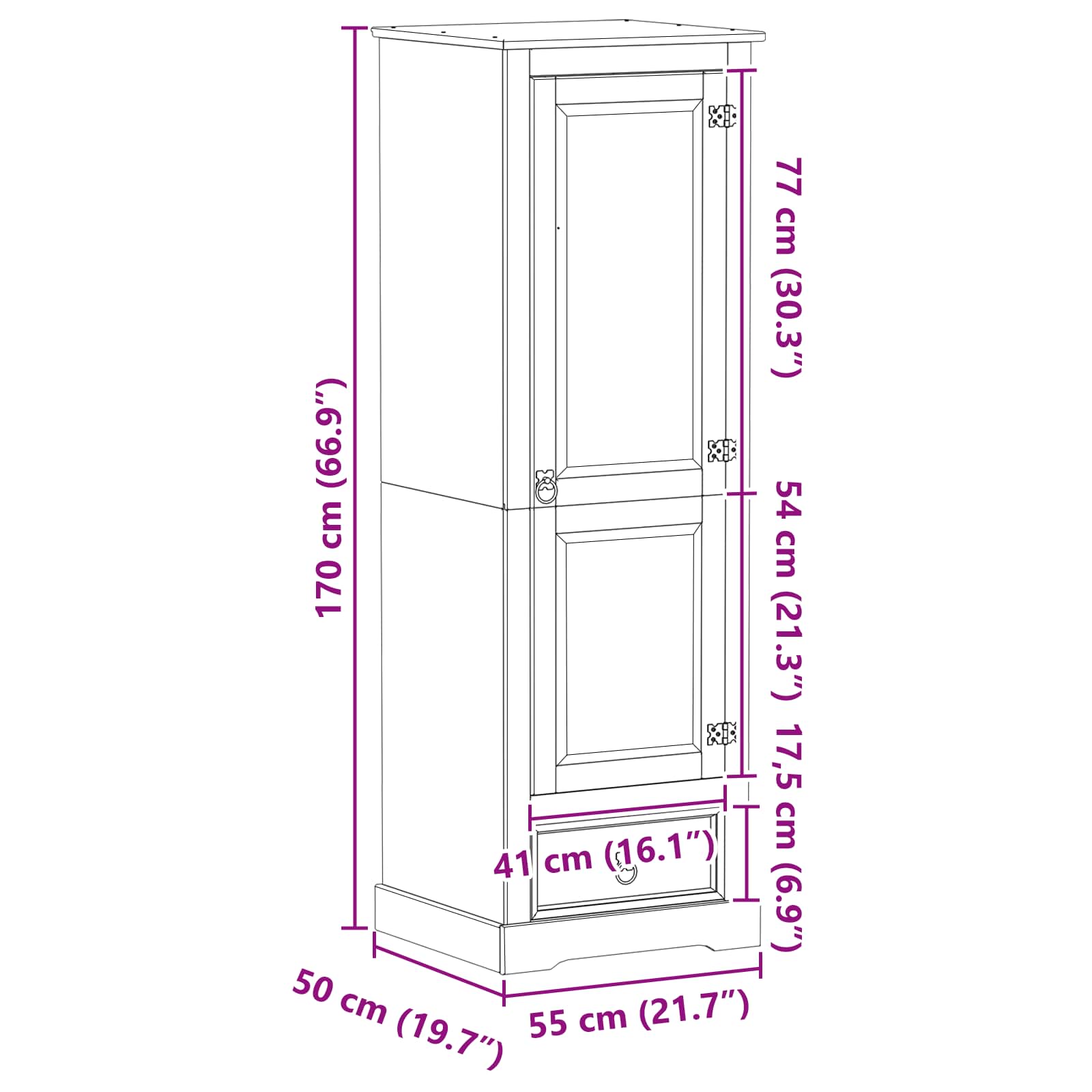 Armoires avec tiroir Blanc 55 x 50 x 170 cm Pin massif - XIOS