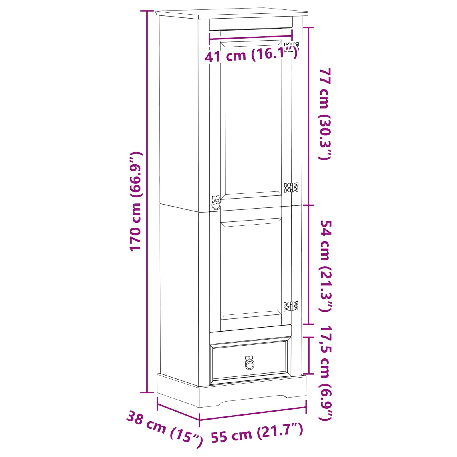 Armoires avec tiroir Blanc 55 x 38 x 170 cm Pin massif - XIOS