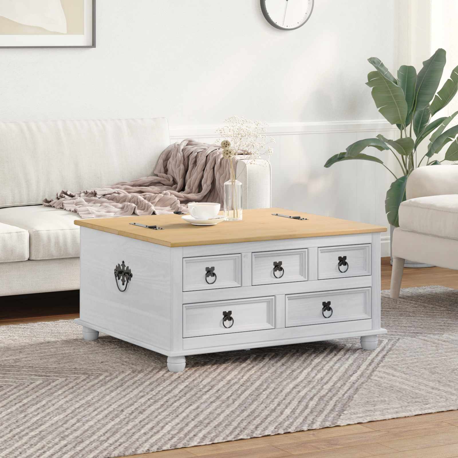 storage box avec tiroir Blanc 90 x 78 x 45 cm Pin massif - XIOS