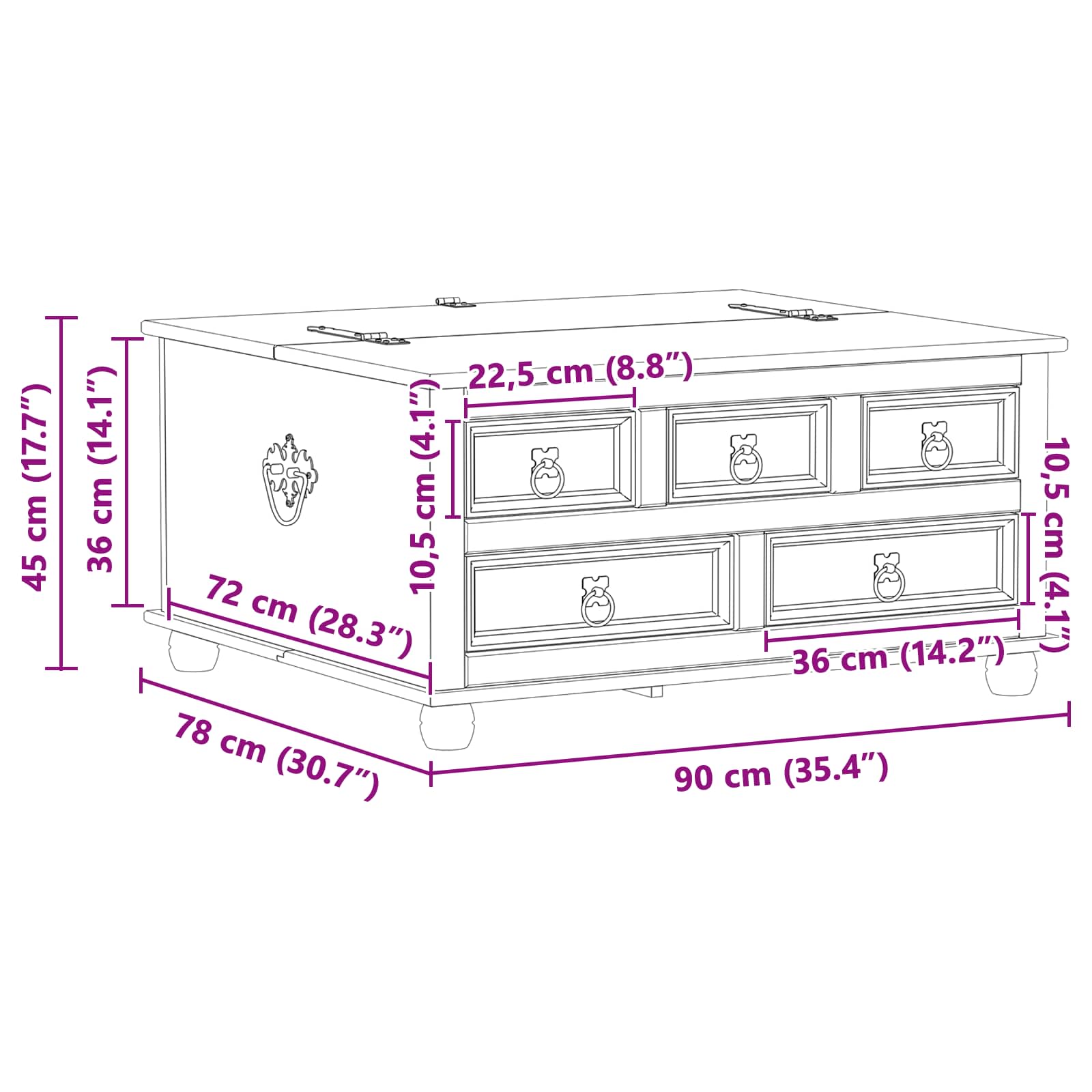 storage box avec tiroir Blanc 90 x 78 x 45 cm Pin massif - XIOS