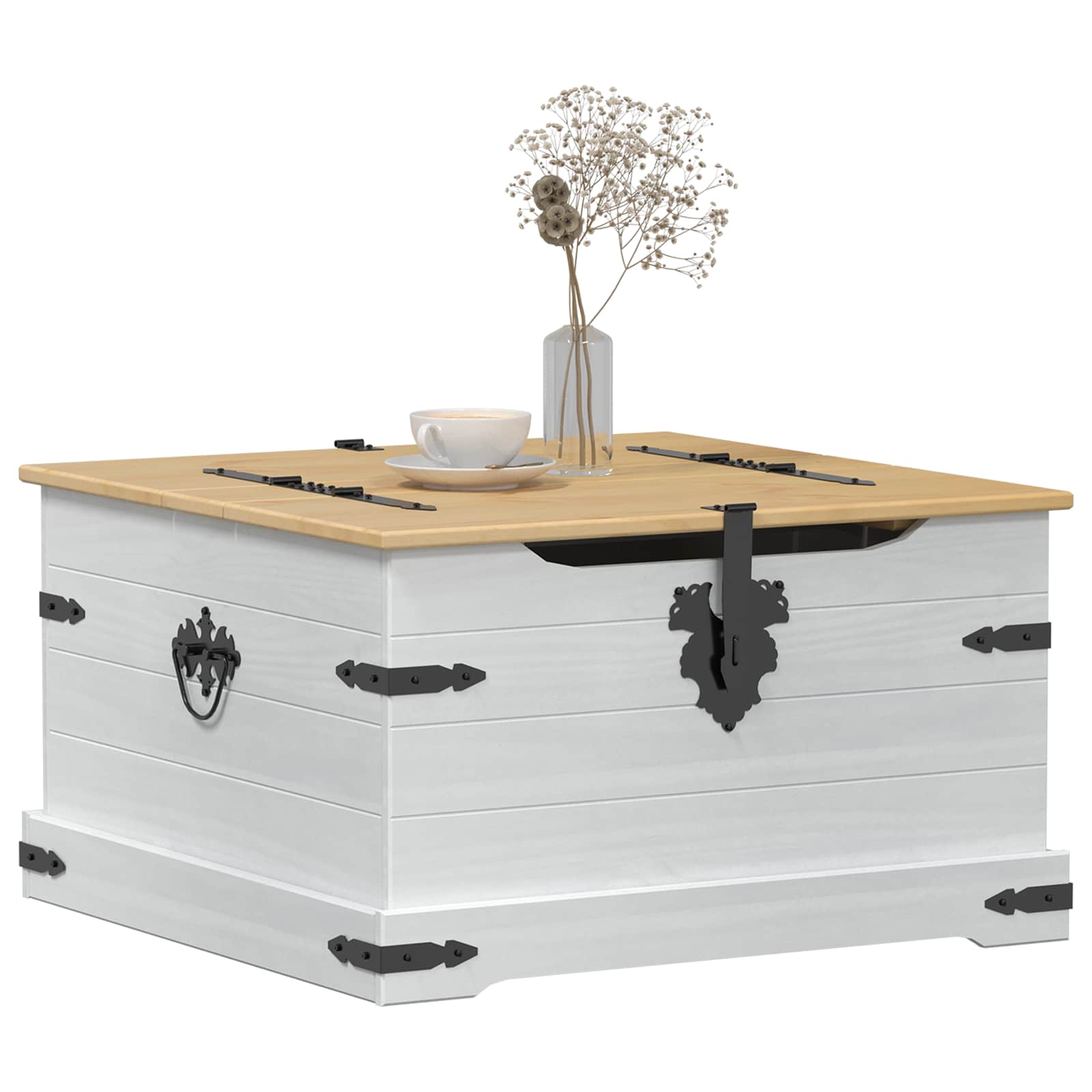 storage box avec étagère Blanc 78 x 78 x 45 cm Pin massif - XIOS