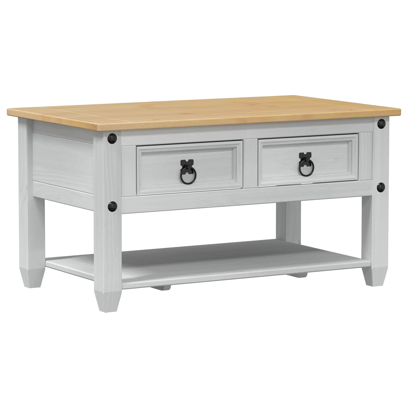 Table basse avec tiroir Blanc 85 x 50 x 45 cm Pin massif - XIOS