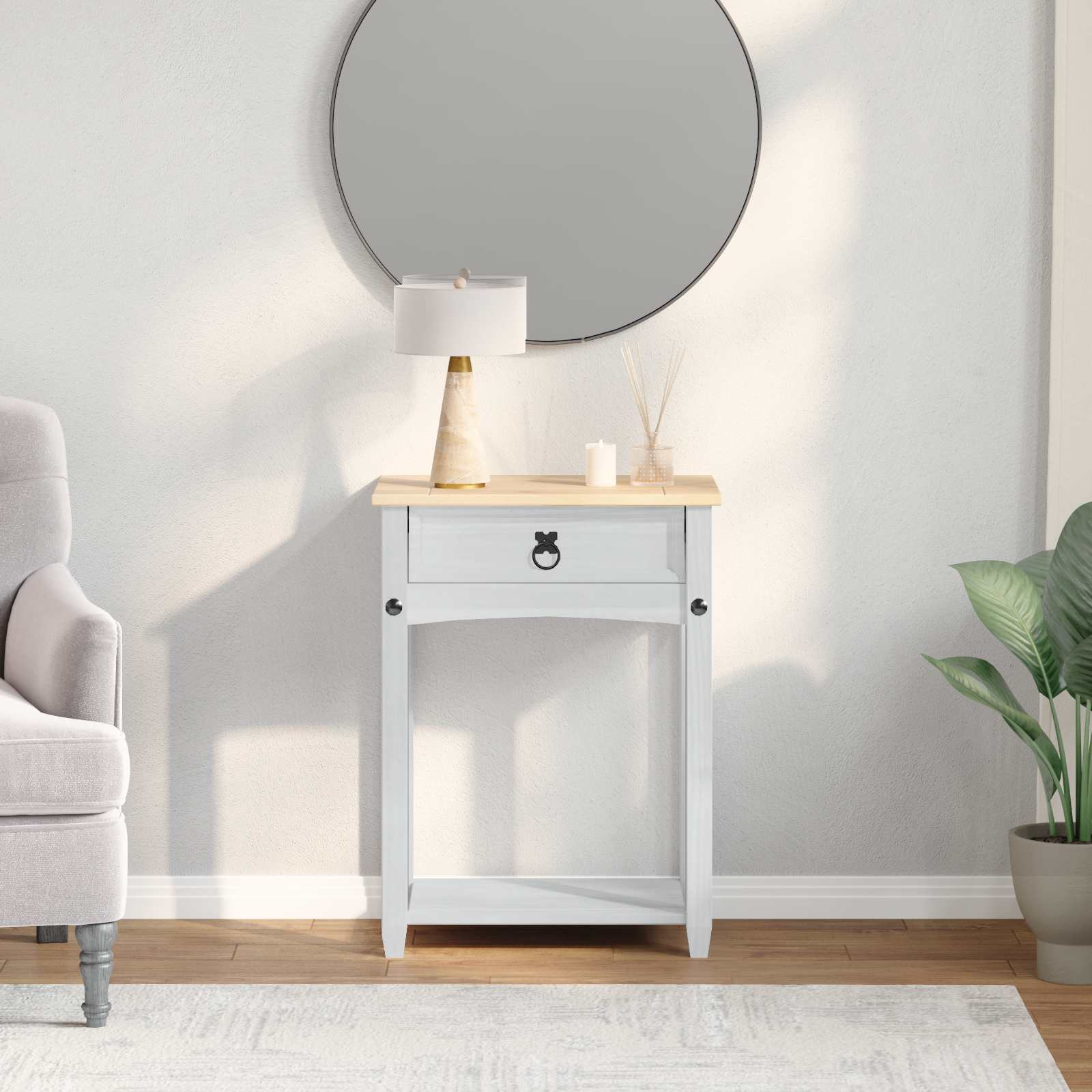 Table console avec tiroir Blanc 55 x 35 x 73 cm Pin massif - XIOS