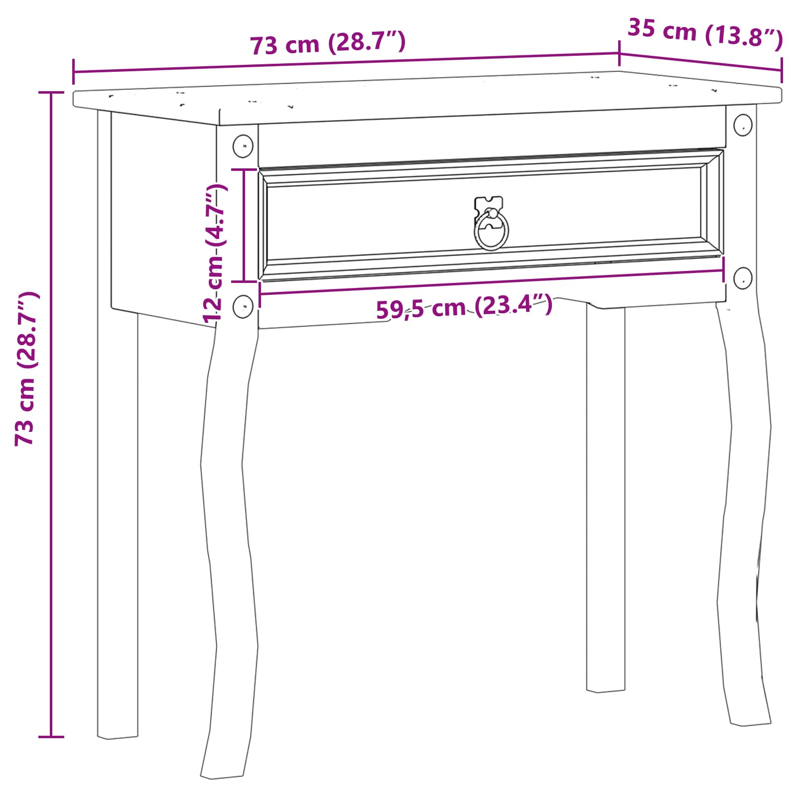 Table console avec tiroir Blanc 73 x 35 x 73 cm Pin massif - XIOS