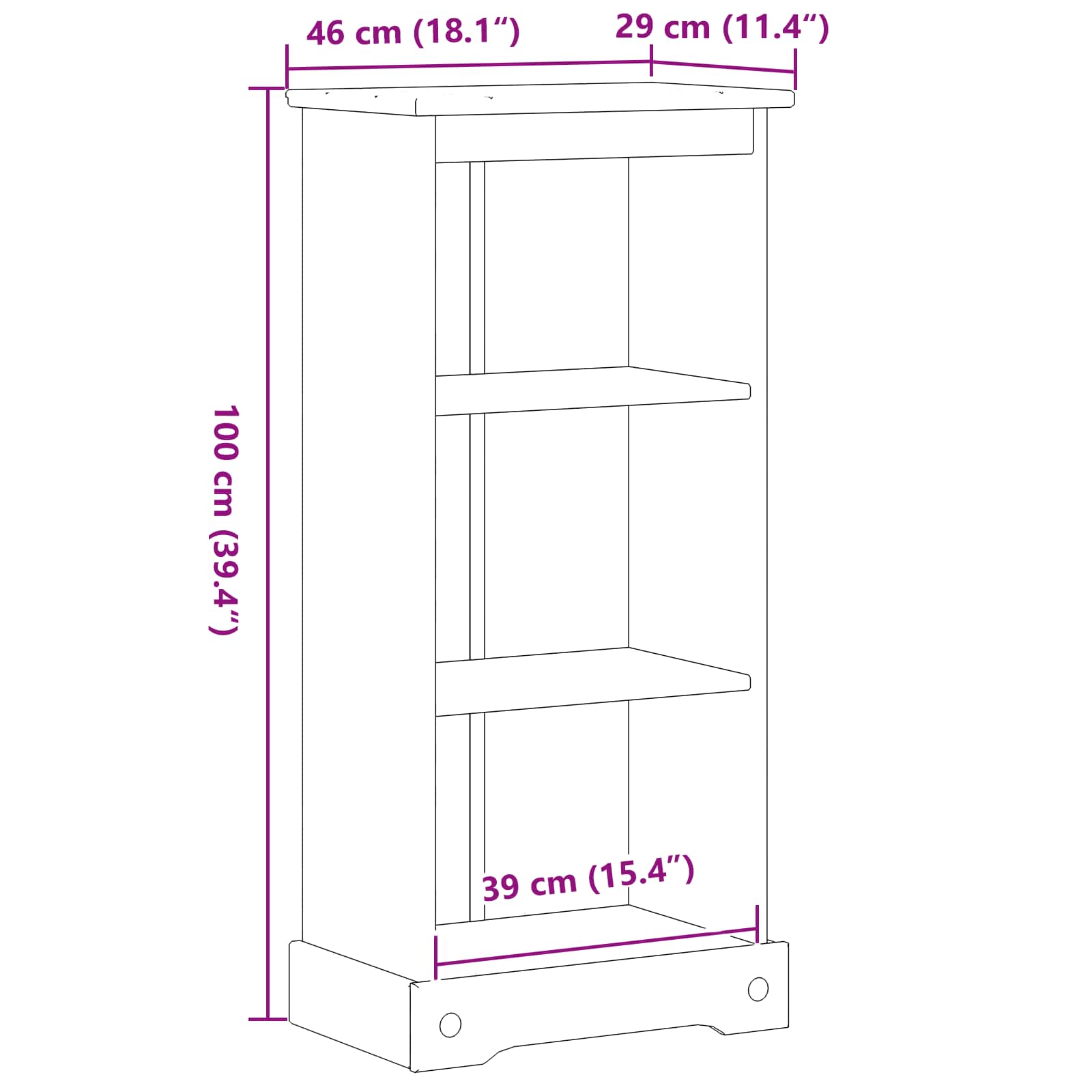Bibliothèque Blanc 46 x 29 x 100 cm Pin massif - XIOS
