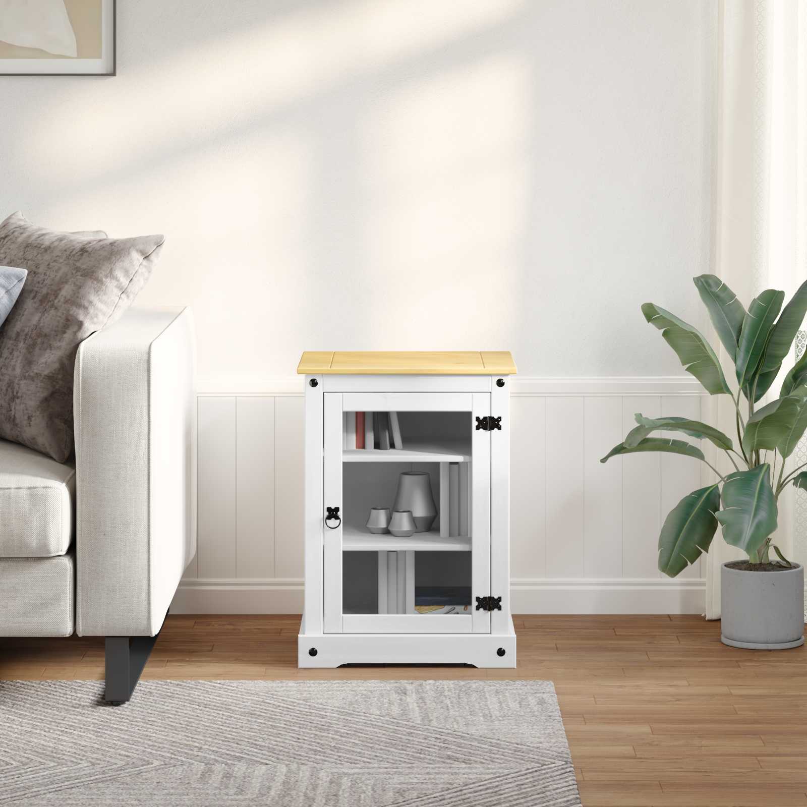 Cabinet HiFi Blanc 60 x 50 x 82 cm Pin massif - XIOS