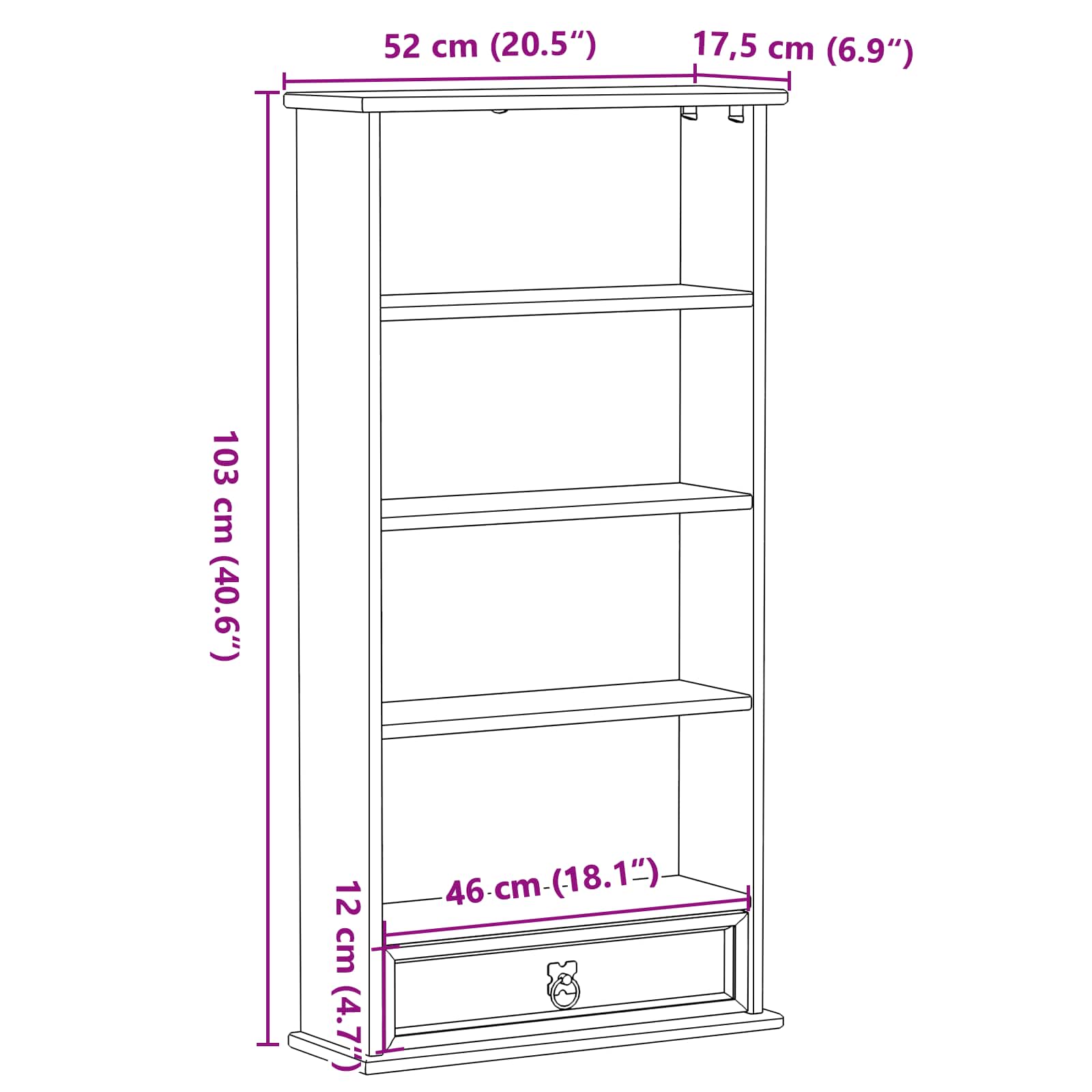 Meuble CD Blanc 52 x 17.5 x 103 cm Pin massif - XIOS