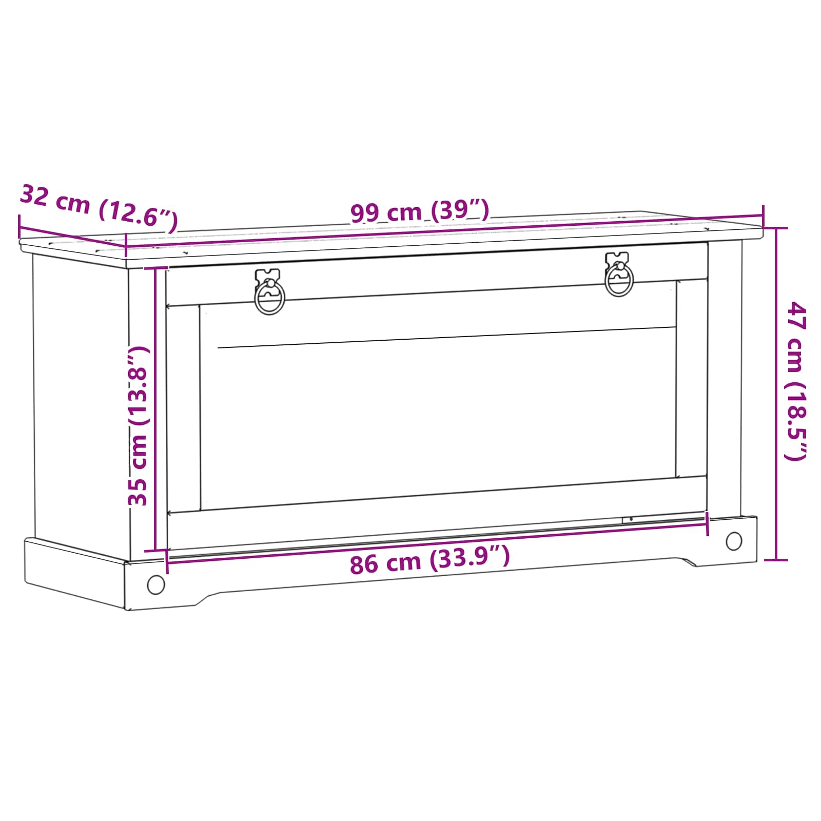Cabinet à chaussures Corona Blanc 99 x 32 x 49 cm Pin massif - XIOS