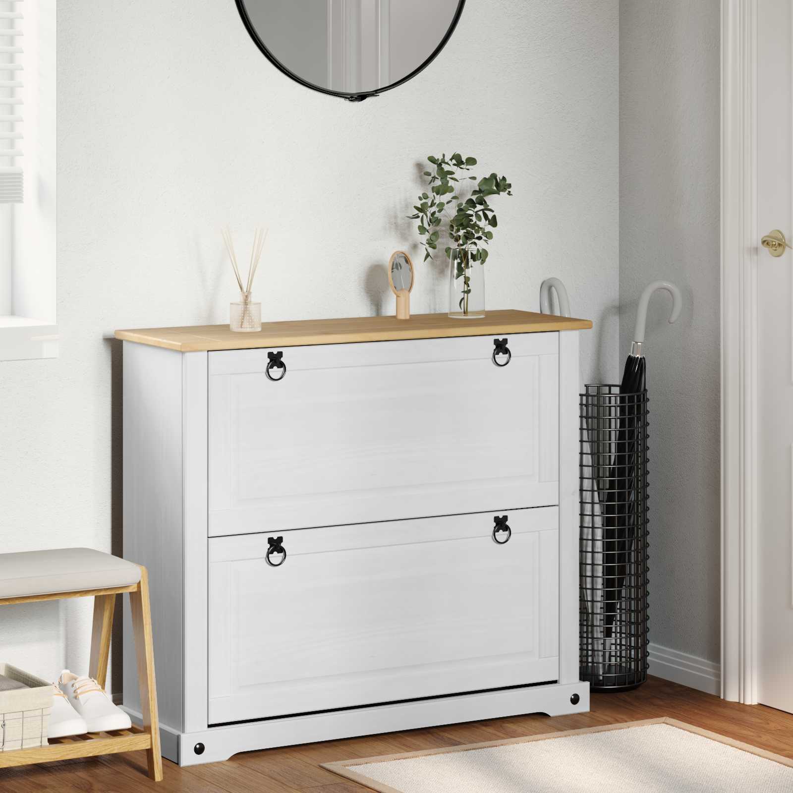 Cabinet à chaussures Corona Blanc 99 x 32 x 85 cm Pin massif - XIOS