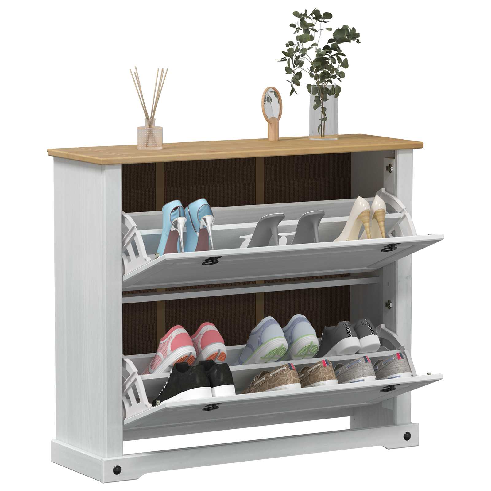 Cabinet à chaussures Corona Blanc 99 x 32 x 85 cm Pin massif - XIOS