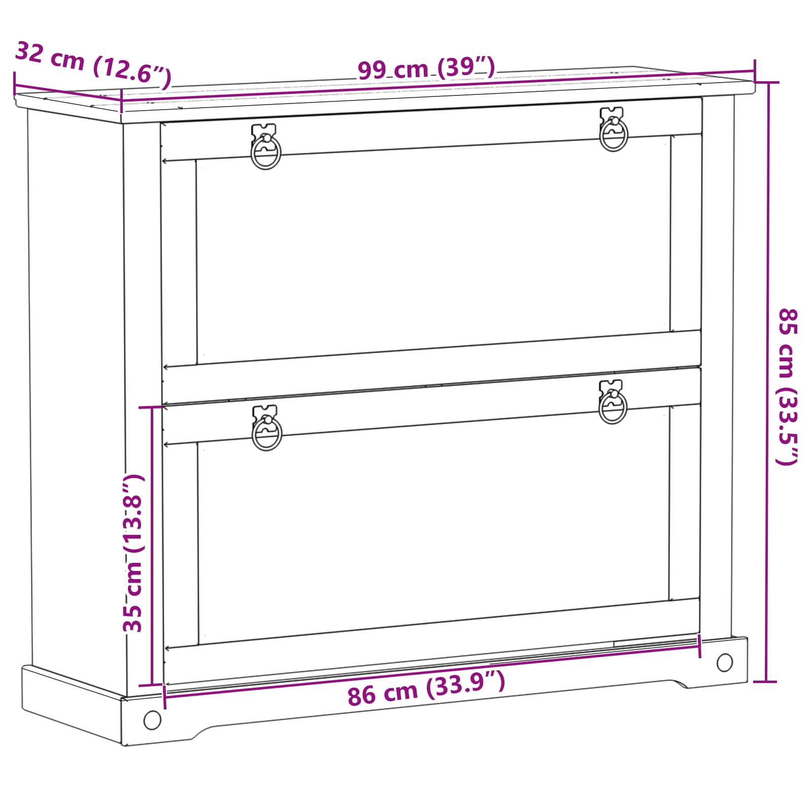Cabinet à chaussures Corona Blanc 99 x 32 x 85 cm Pin massif - XIOS