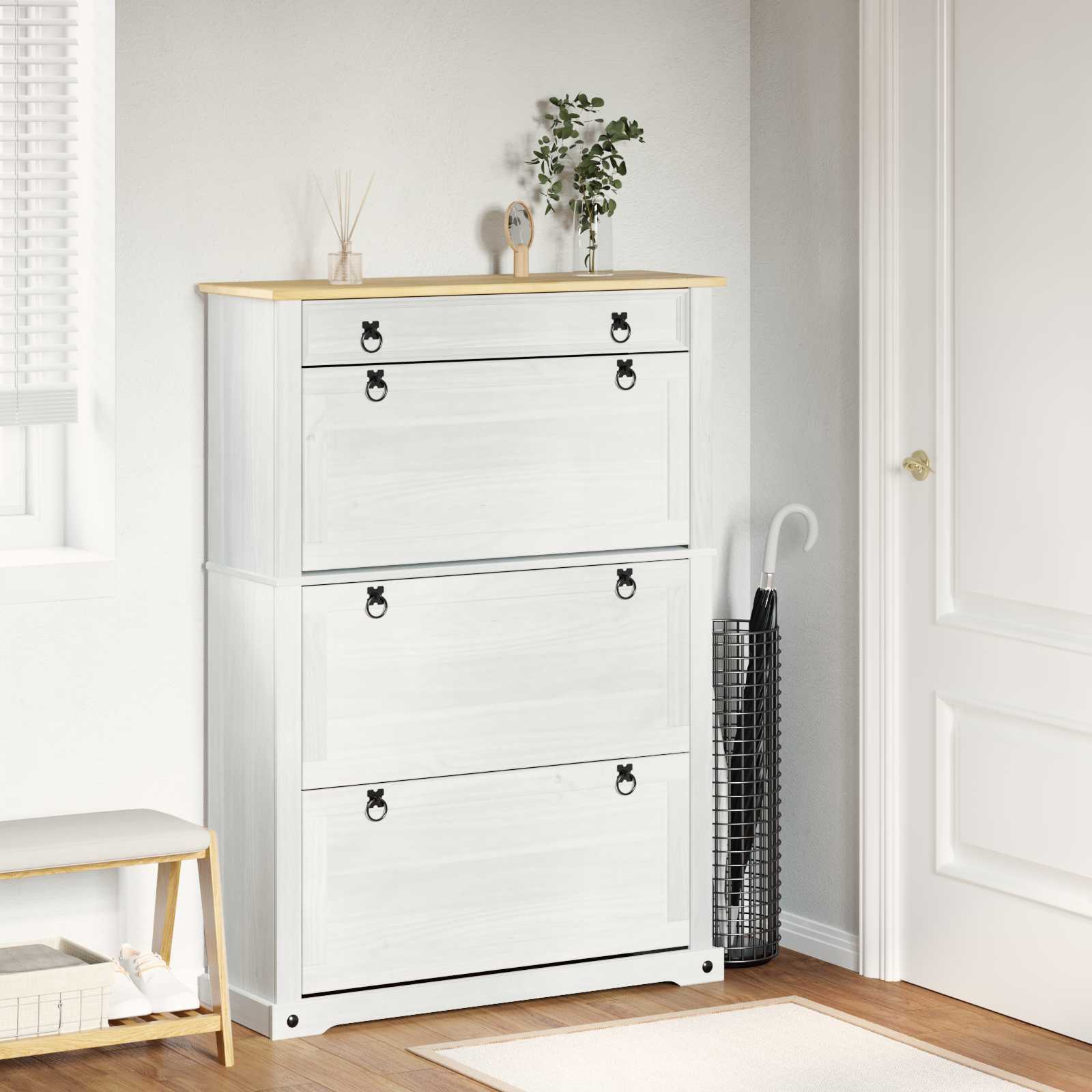 Cabinet à chaussures Corona Blanc 99 x 32 x 138 cm Pin massif - XIOS